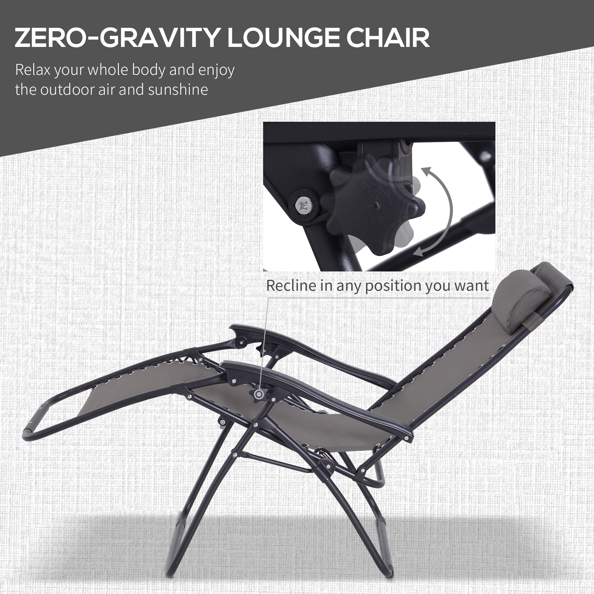 Folding Zero Gravity Chairs with Cup Holders, Reclining, Dark Grey