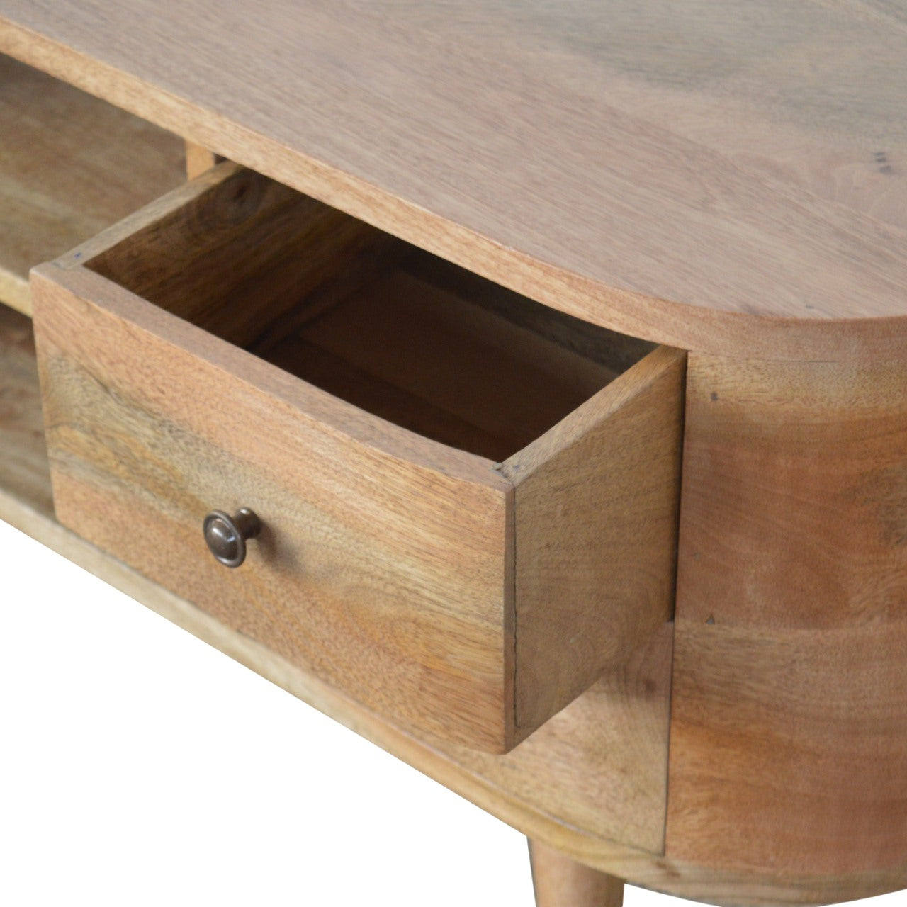 Solid Wood Rounded Entertainment Unit, 4 Drawers 2 Shelves, Brown
