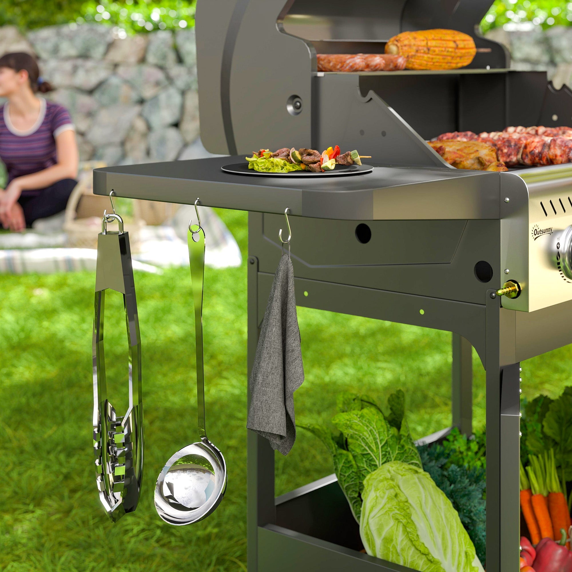 Gas BBQ Grill 7.5kW Three-Burner See-Through Lid Black