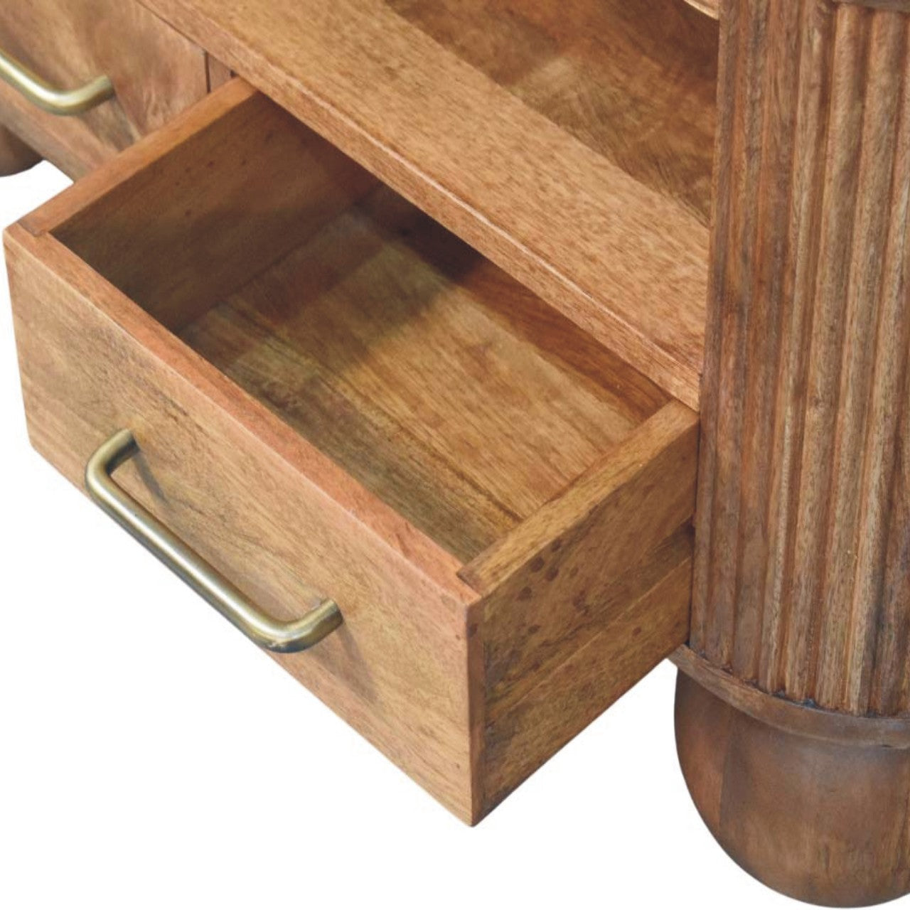 Briarwood Fluted Coffee Table with 2 Drawers, 1 Shelf, Solid Wood Brown