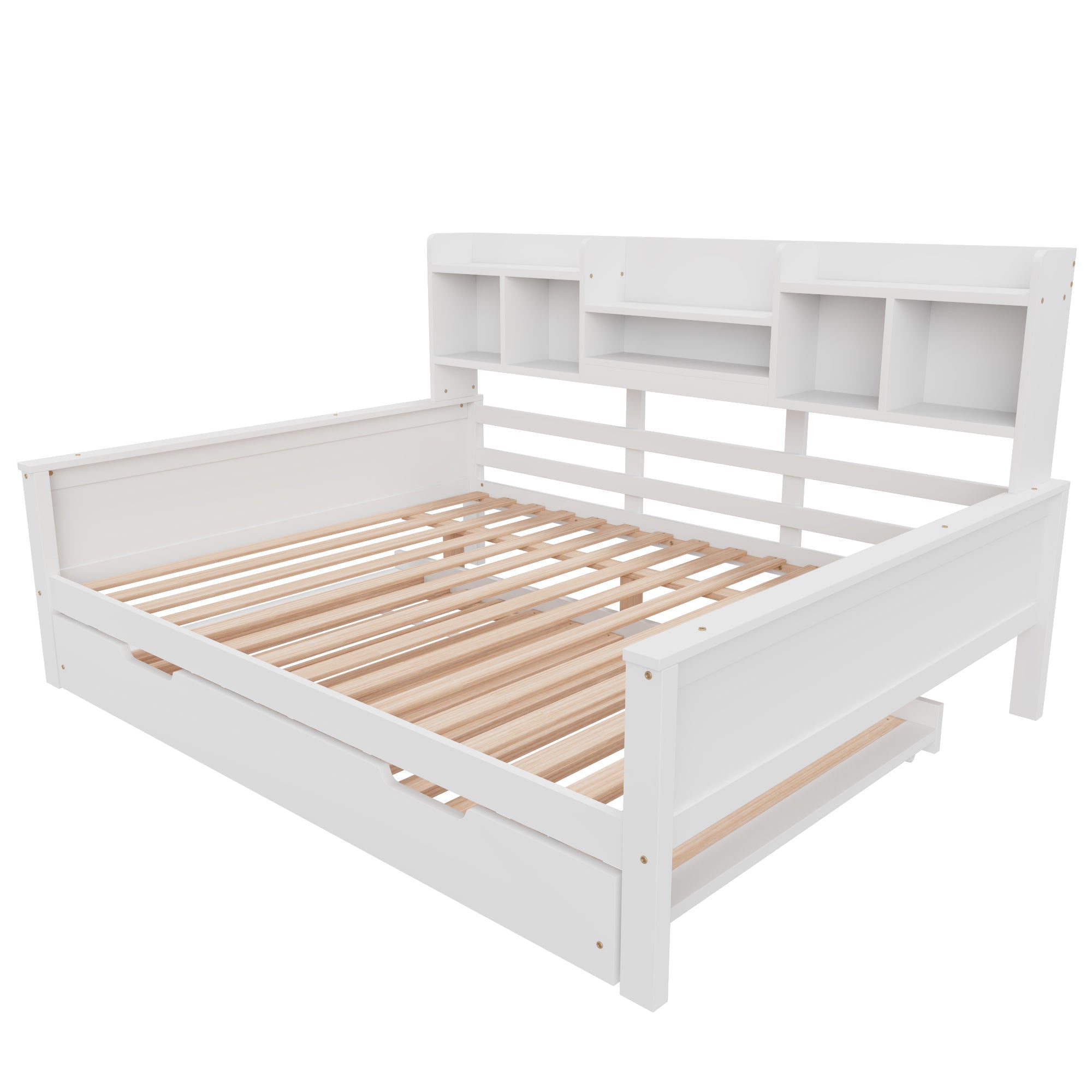 Sofa Bed, Pull-Out 140x200CM, Storage & Slatted Frame, Pine Wood White