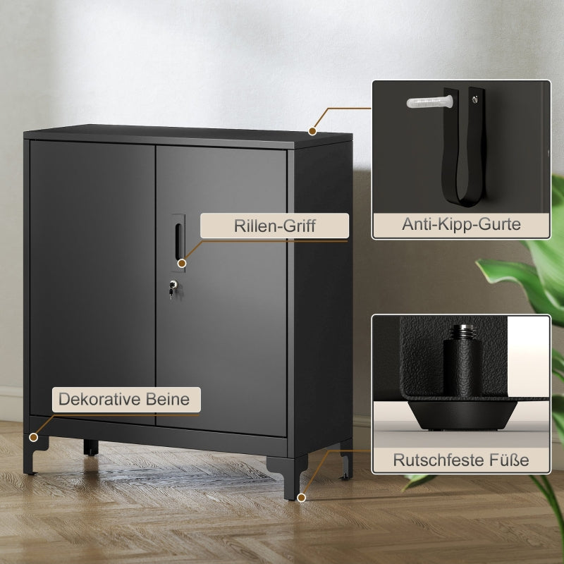 Metall-Büroschrank, abschließbar, 2-stöckig, schwarz