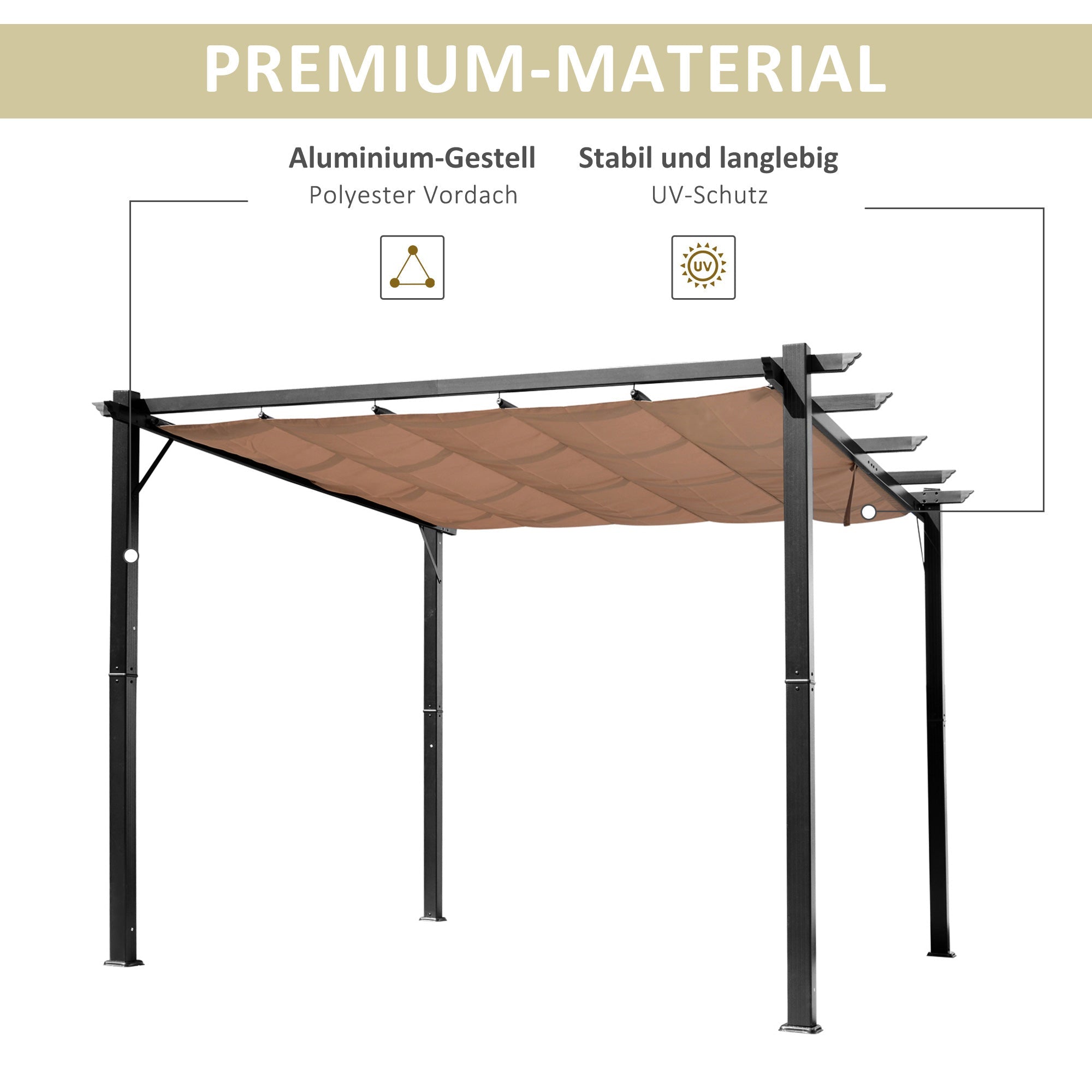 Pergola Pavilion 3x4m Adjustable Fabric Roof Sunshade Canopy Aluminum Grey/Brown