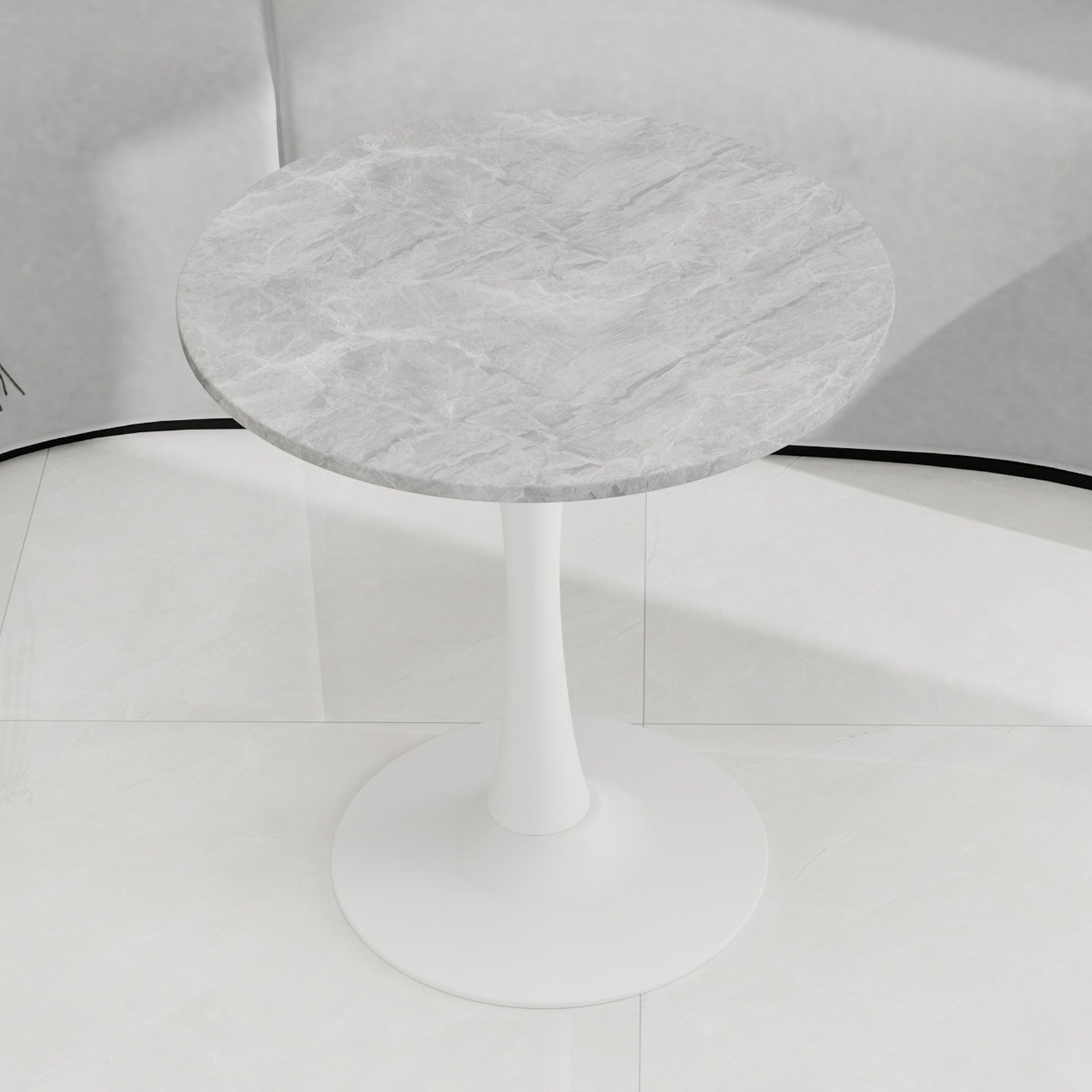 Round Coffee Table 27.6" Mid-Century Modern Marble Top - White