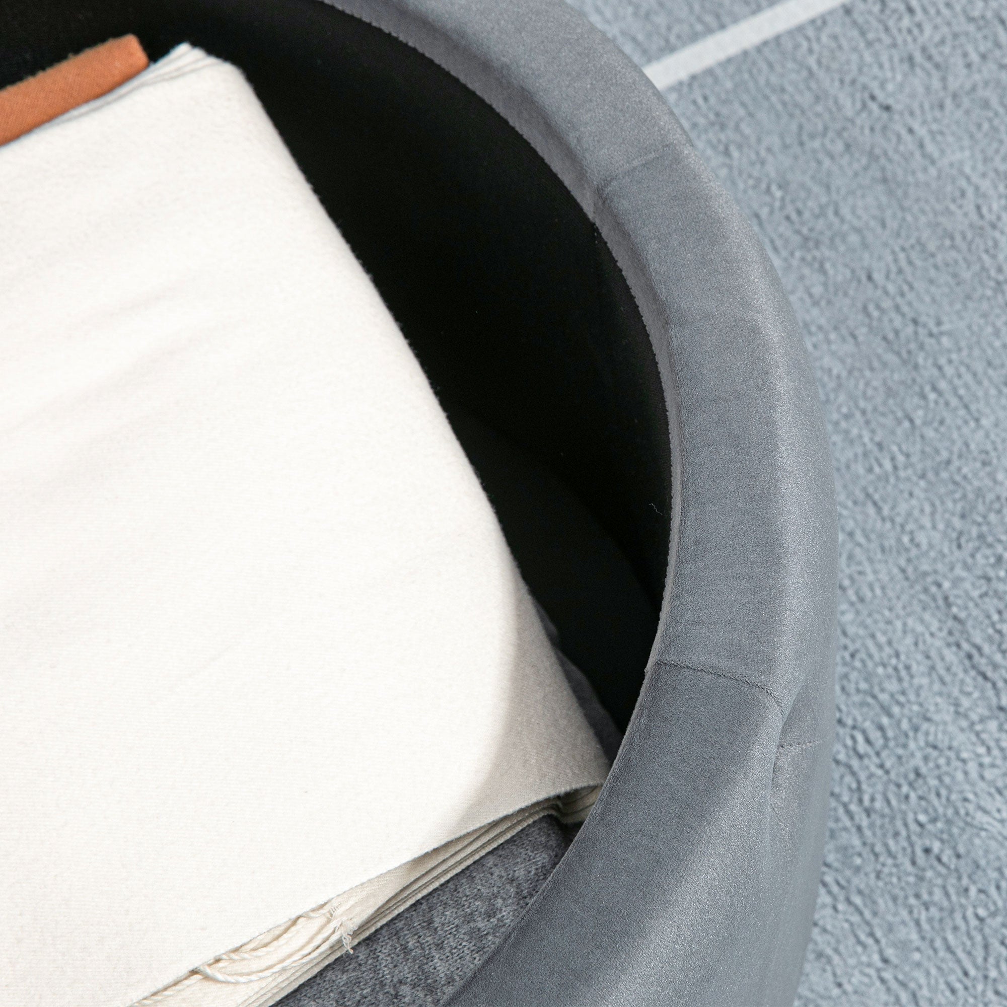Storage Ottoman Round Upholstered Stool with Lid, Gray Velvet