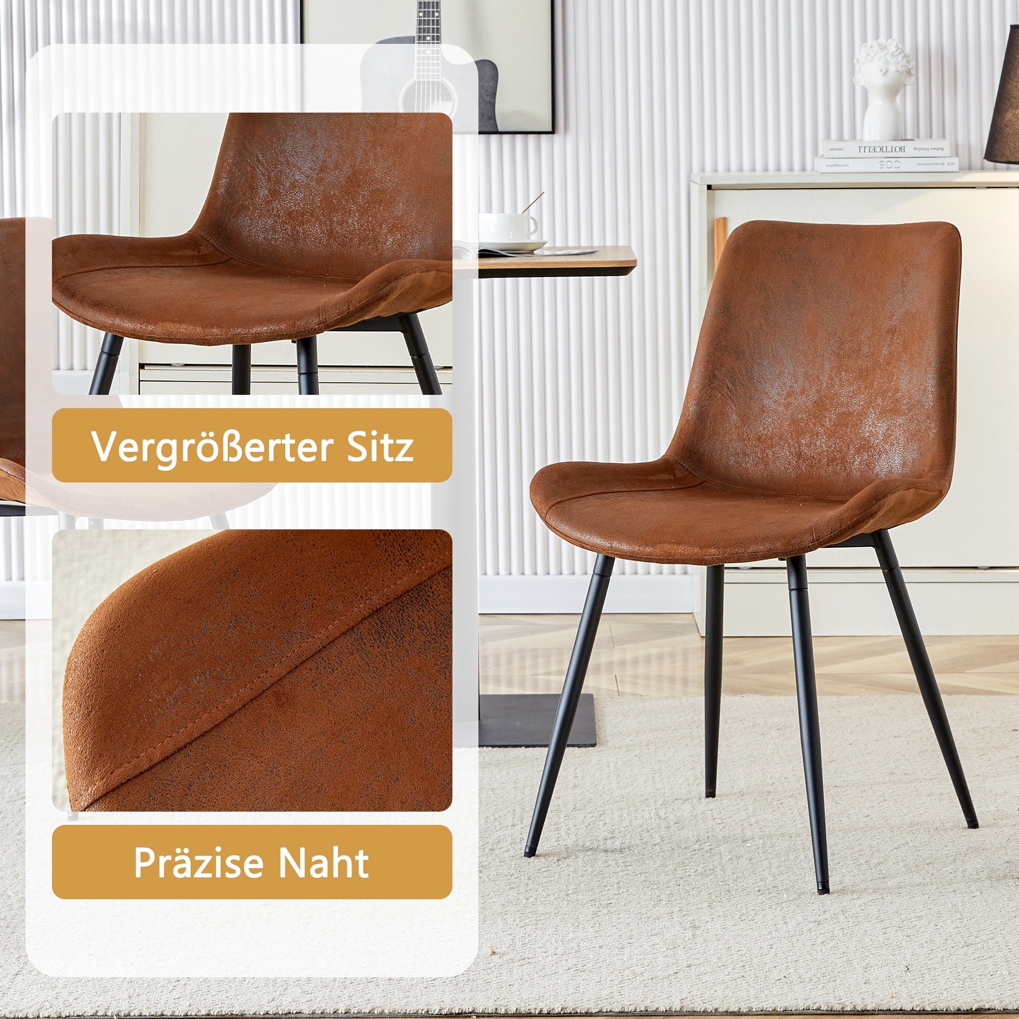 Minimalist Round Dining Set 100cm Table 4 Chairs MDF Wood Look/Brown Fabric