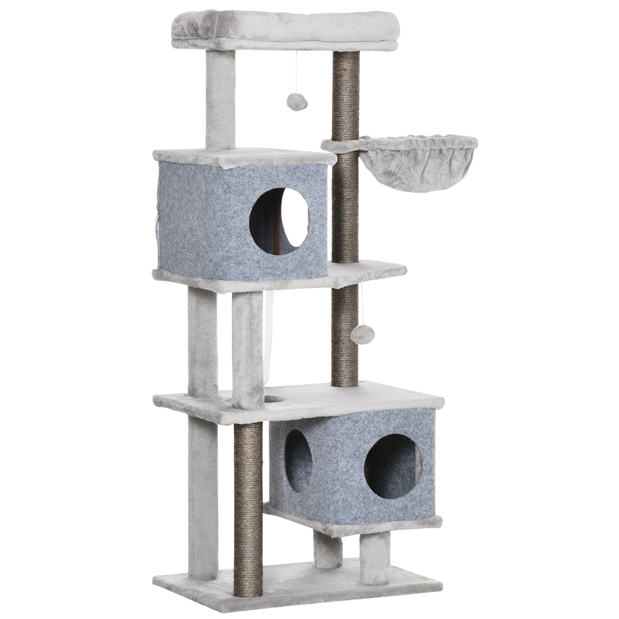 Cat Tree 142cm Sisal Post Caves Platforms, Grey