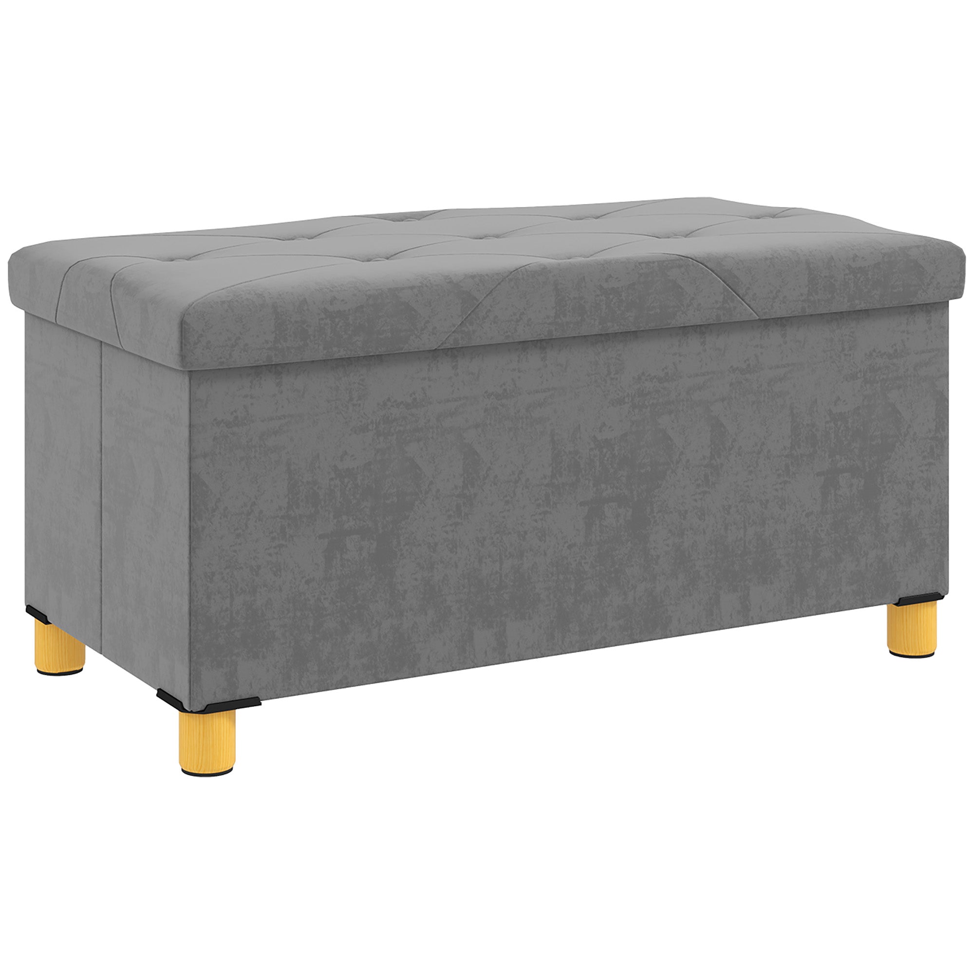 Bench with Storage, Foldable Upholstered, Velvet Look, Gray