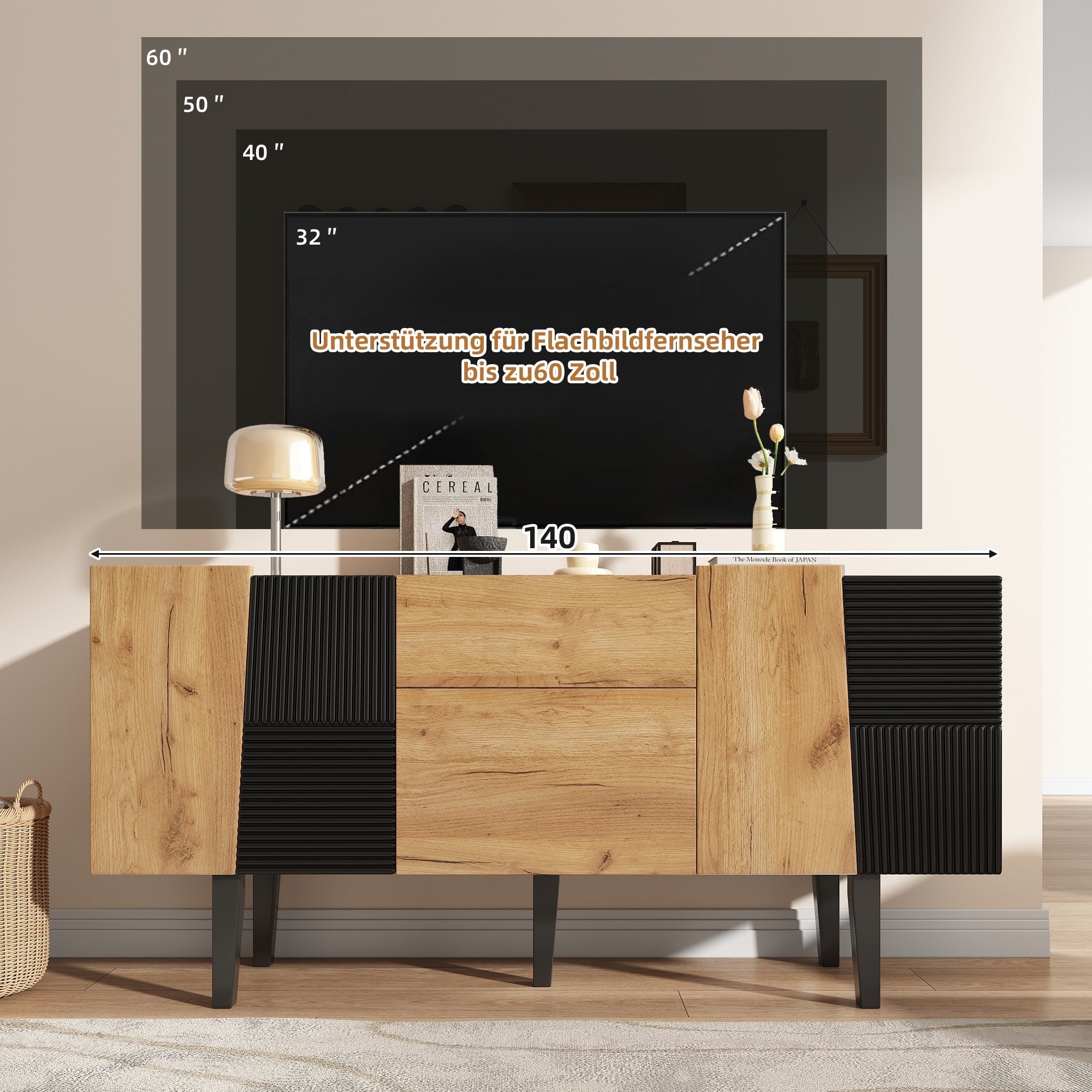 Contemporary TV Cabinet with Storage for 60" Televisions, Wooden Entertainment Center