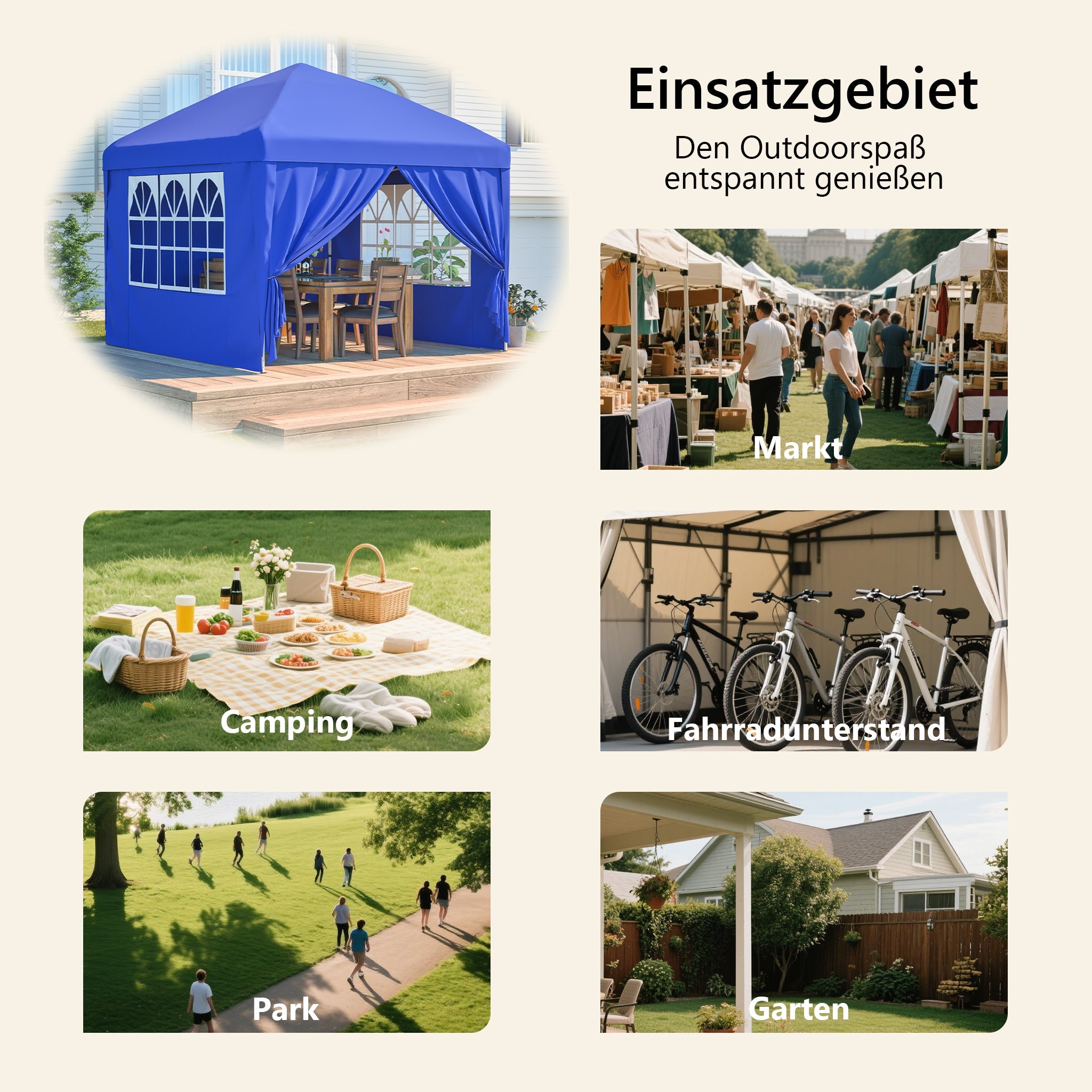 Gazebo 3x3m, 4 Side Walls, 3-Way Height Adjustable, Folding, Blue