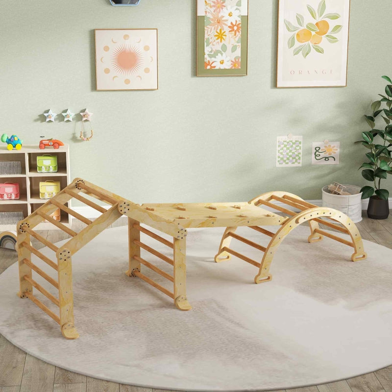 Indoor Climbing Frame 9-in-1 Ramp Slide Chalkboard - Wood