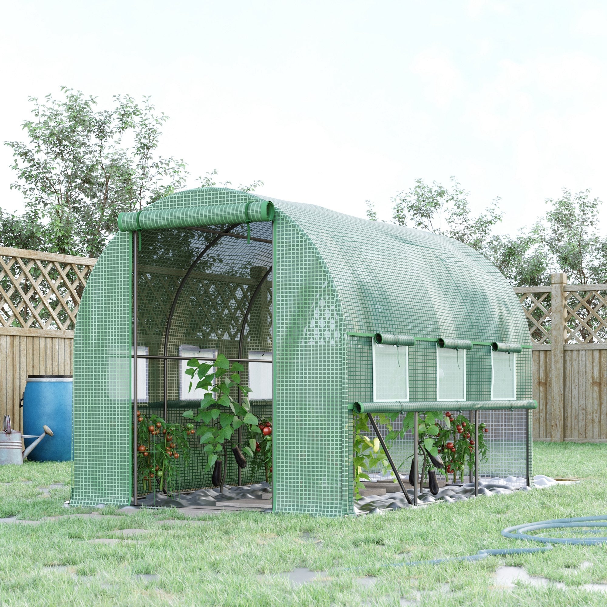 Walk-in Polytunnel Greenhouse with Roll-up Sidewalls, UV-resistant PE Cover, 3 x 2 x 2m, Green