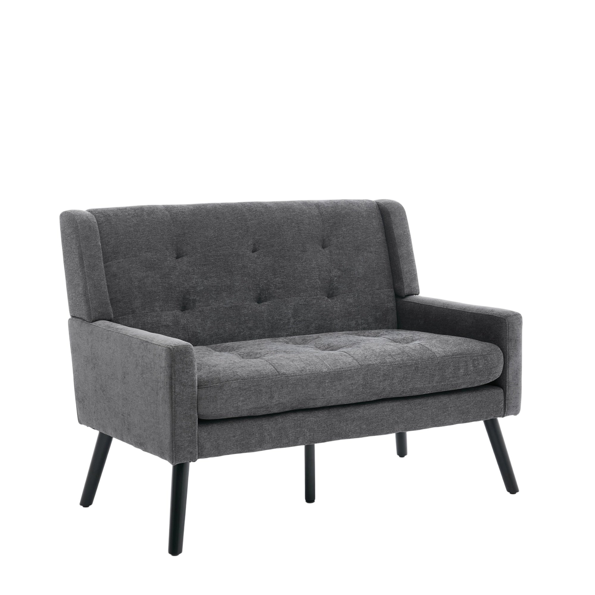 2-Seater Linen Bench with Solid Wood Legs and Button-Tufted Cushion, Natural Linen