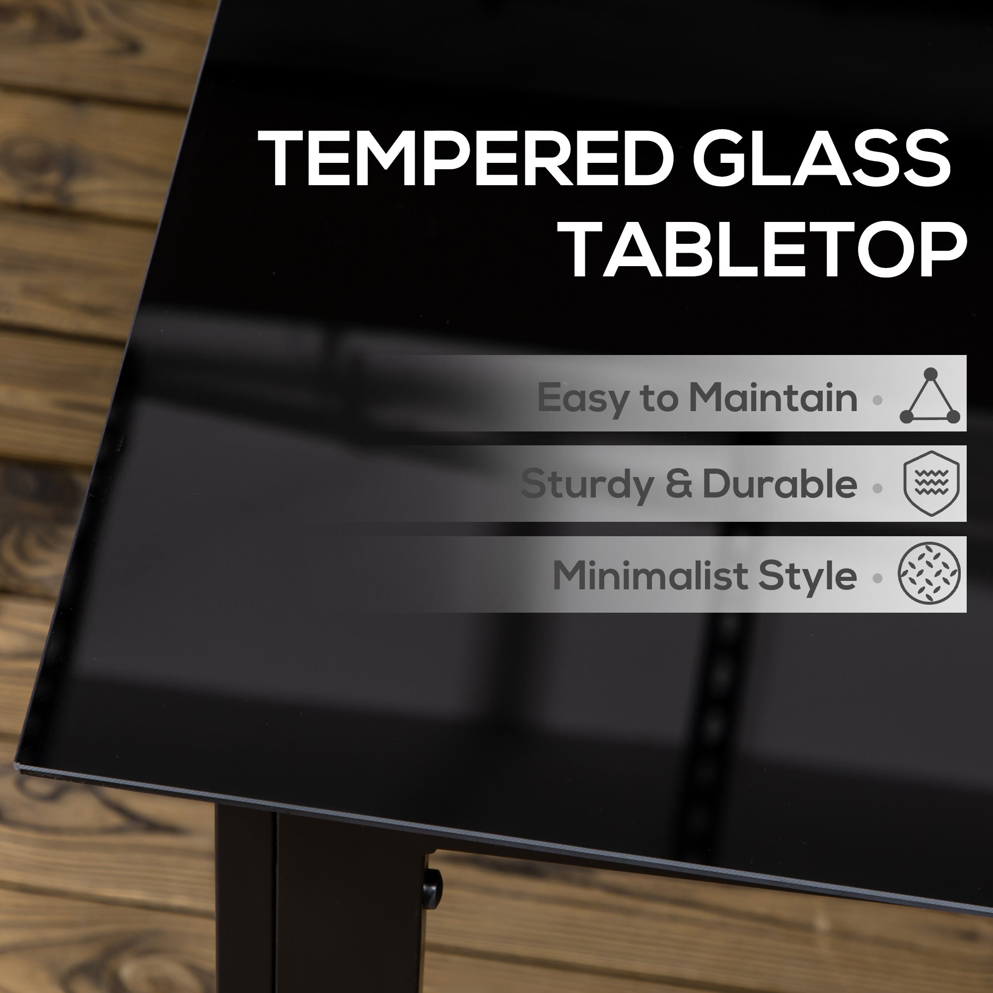 Outdoor Dining Table for 6, Aluminium Rectangular with Tempered Glass Top, Black