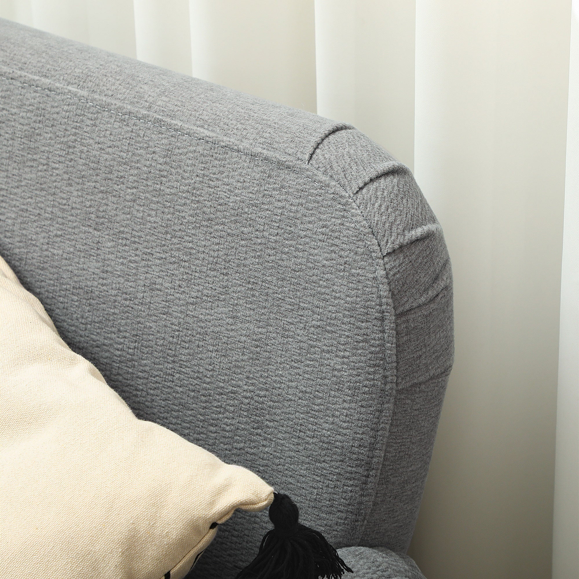 Velvet Feel Fabric 2 Seater Sofa with 21cm Thick Padding and Wood Legs, Grey