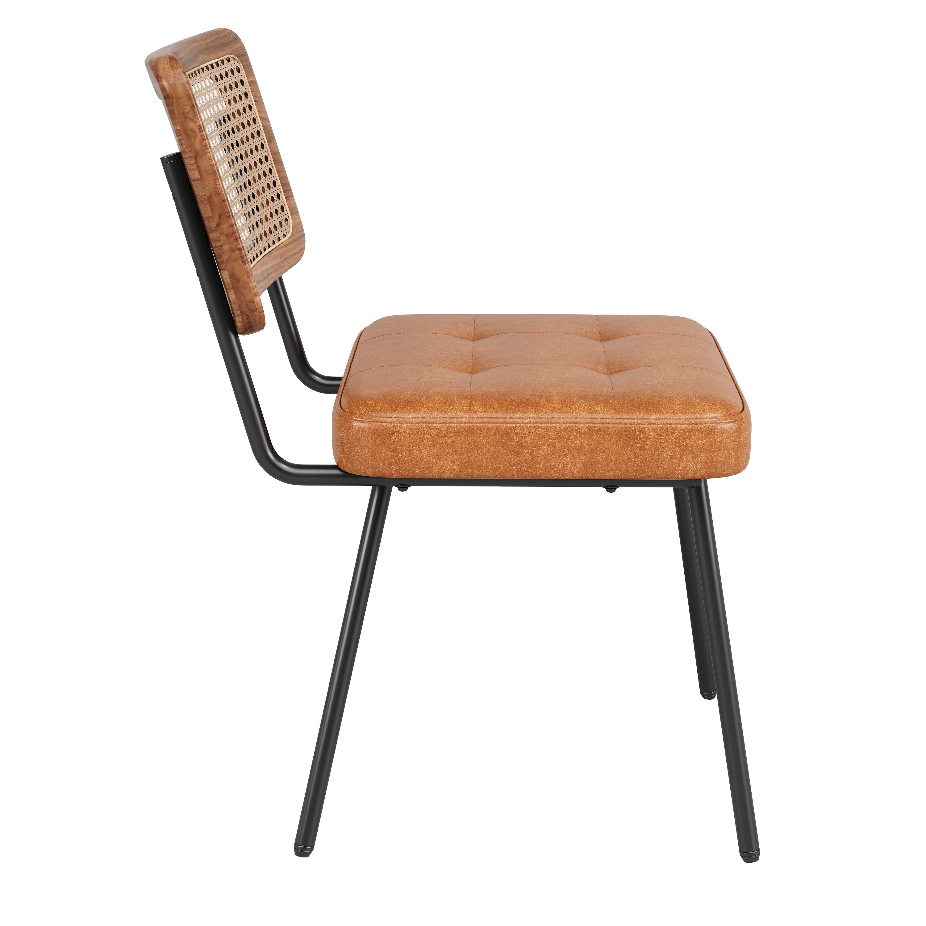 Ergonomic Rattan Dining Chairs with Vanity and Lounge Function, Set of 6, Faux Leather