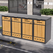 Bin Storage Unit for 4 Trash Cans, Lockable with Ventilation, Steel