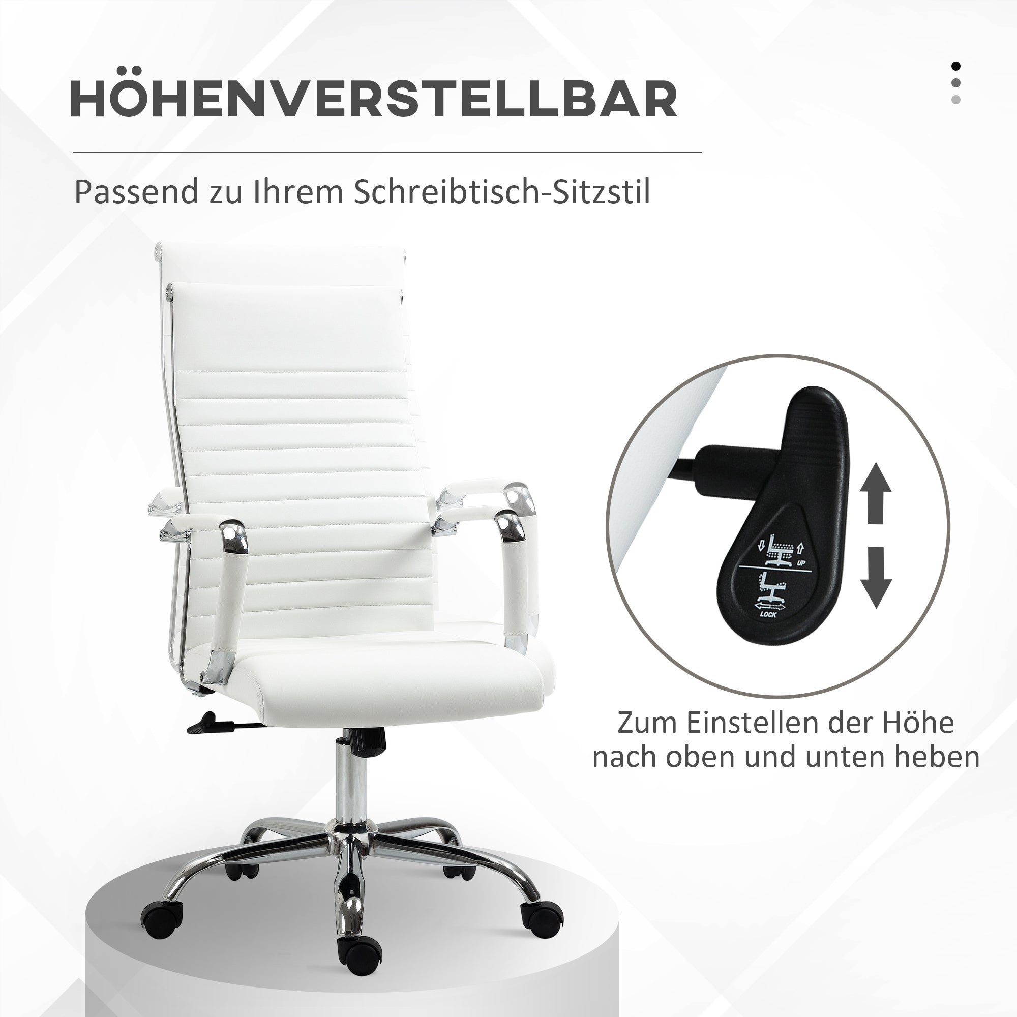 Office Chair, Ergonomic Rocking Swivel Casters Steel Legs Faux Leather, White
