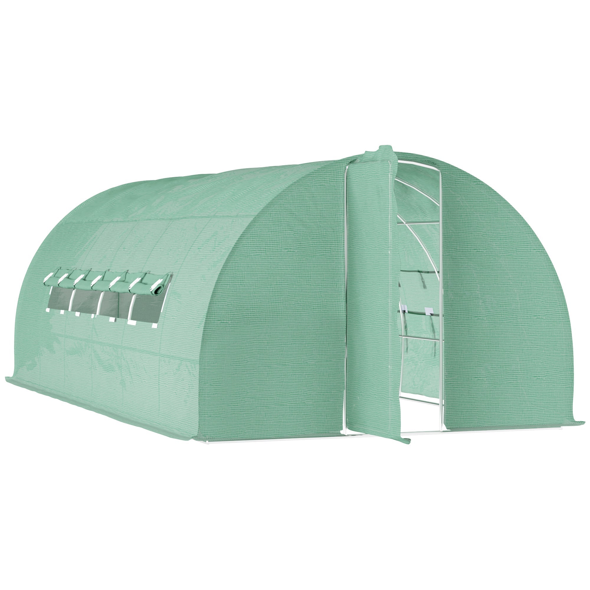 Large Polytunnel Walk In Greenhouse with Metal Hinged Door, Galvanised Steel Frame, Green