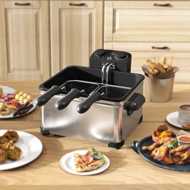 Fritteuse, 5 l, einstellbare Temperatur und Timer, Edelstahl Silber