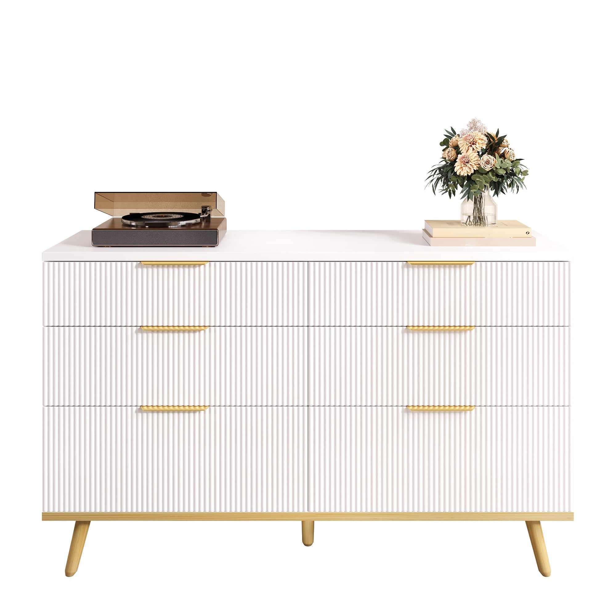 Modern 6-Drawer Chest Versatile Storage - Wood-Look Feet