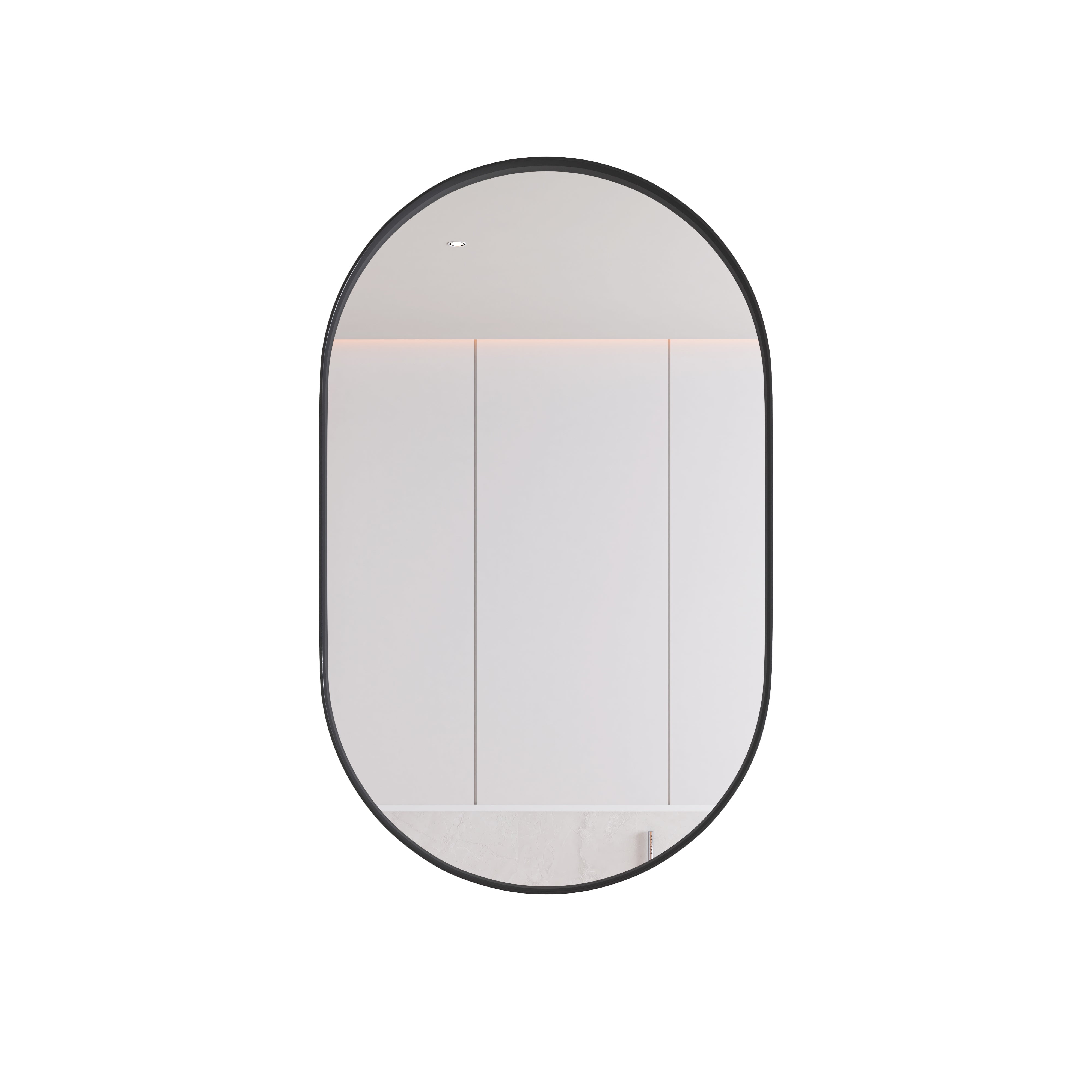Stylish Oval Mirror Cabinet, Wall with Adjustable Shelves, Black