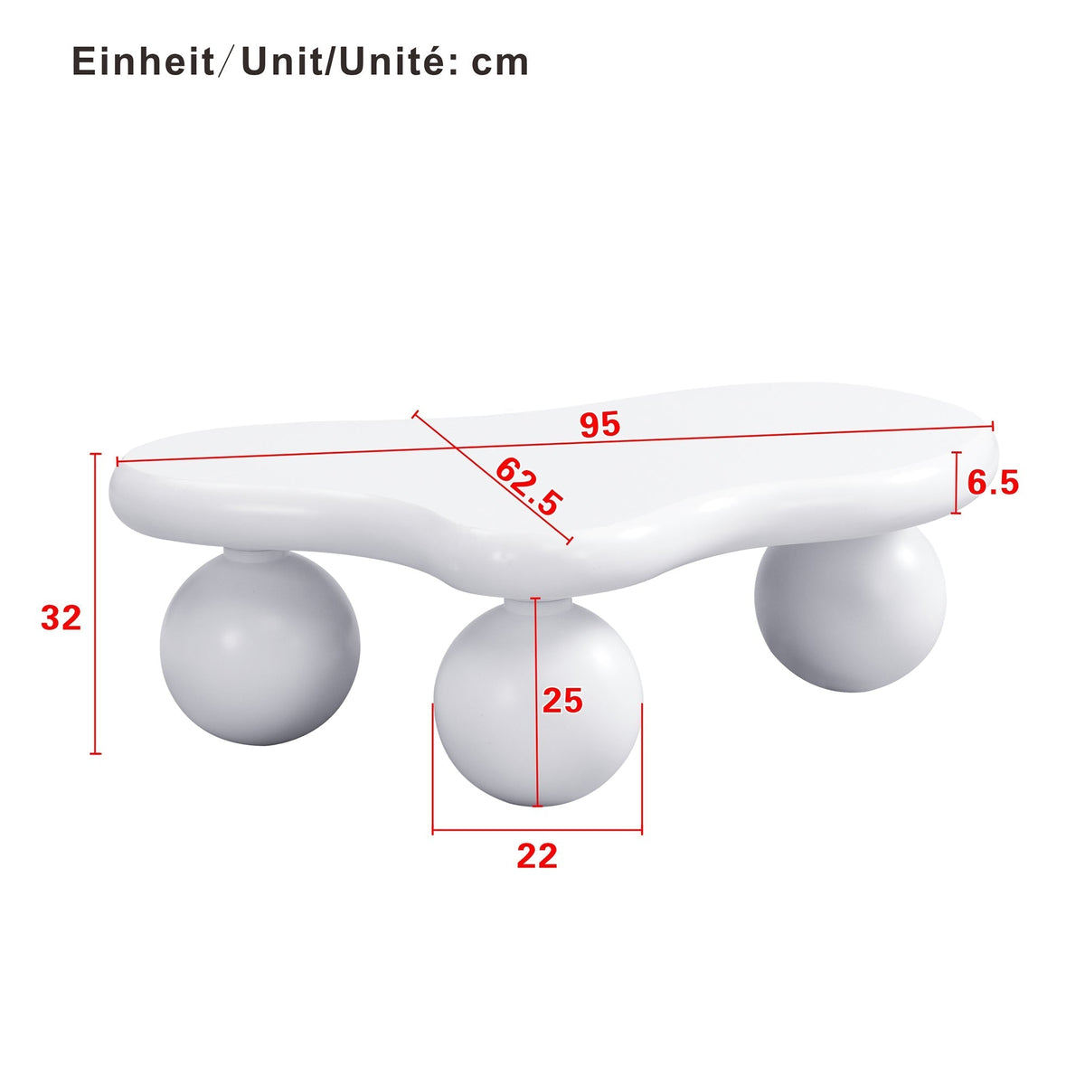 Cloud Coffee Table, LED Lighting 16 Colors Round Leg Design, White