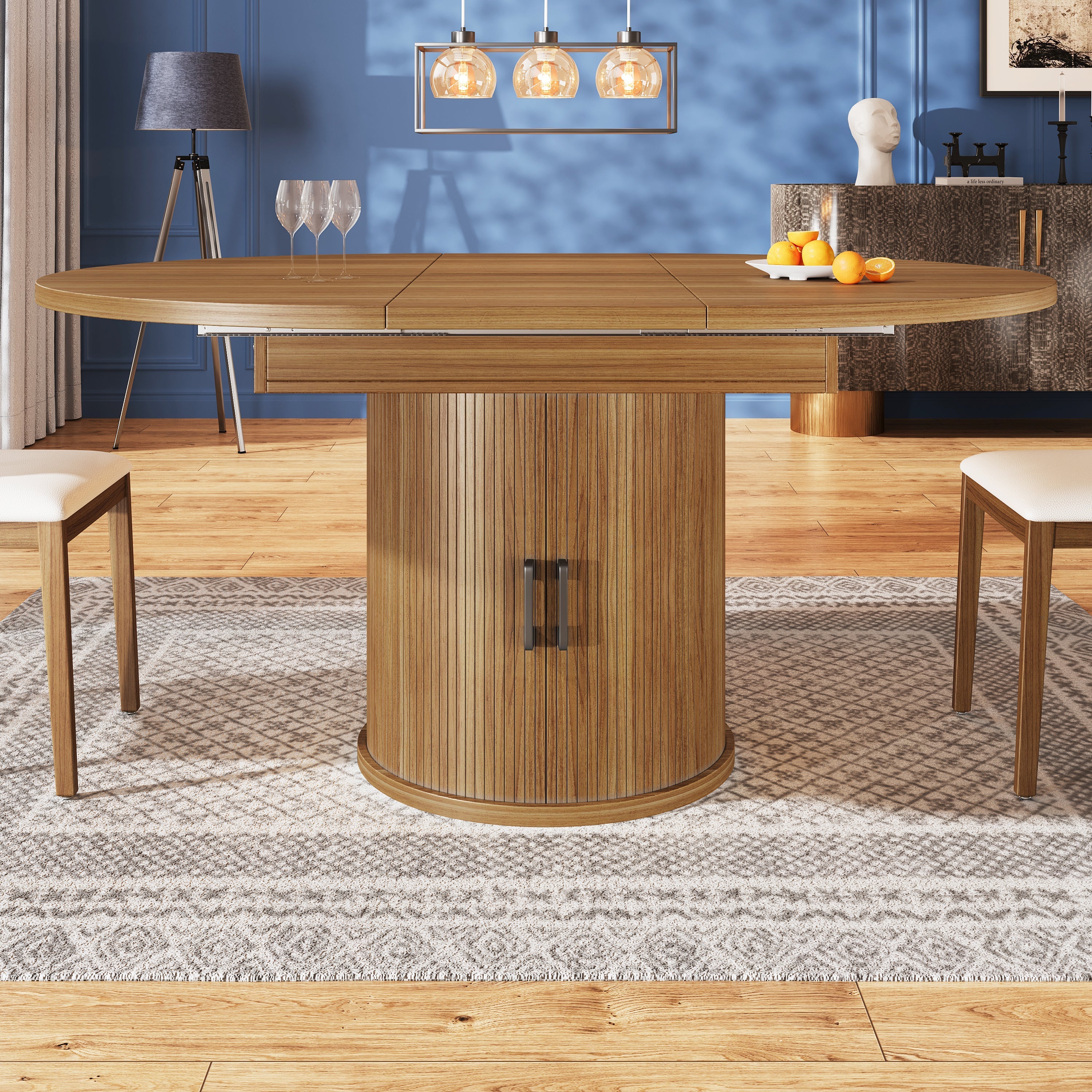 Extendable Dining Table Round/Oval 118-158 cm Seats 6 Walnut/Black