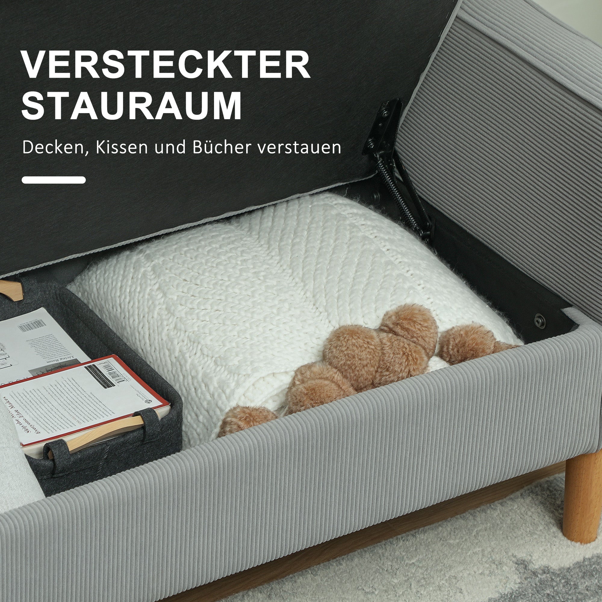 2-Seater Sofa, Small with Armrests Storage Corduroy Light Gray