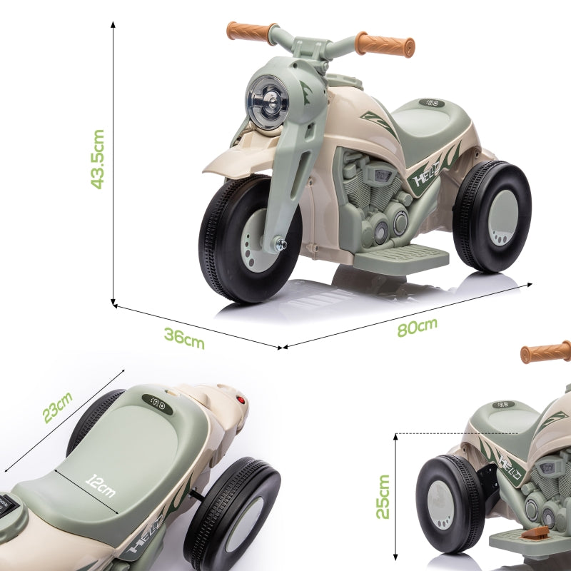 AIYAPLAY Children's Electric Motorcycle, 6V with Music, Bubbles, Headlight, Cream White
