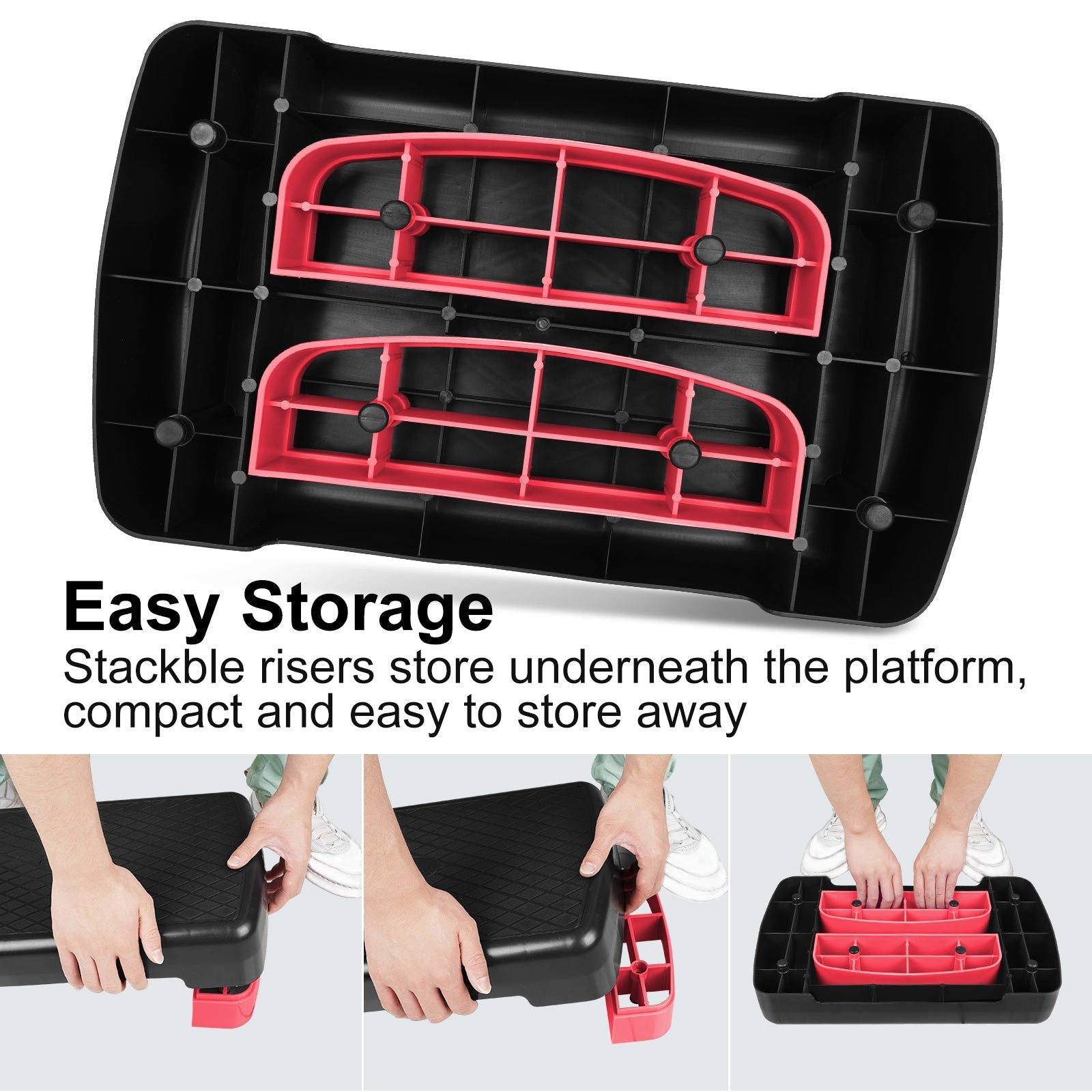Fitness Step Platform Aerobic Stepper, 45.72cm Height Adjustable 10.16-15.24cm, Red