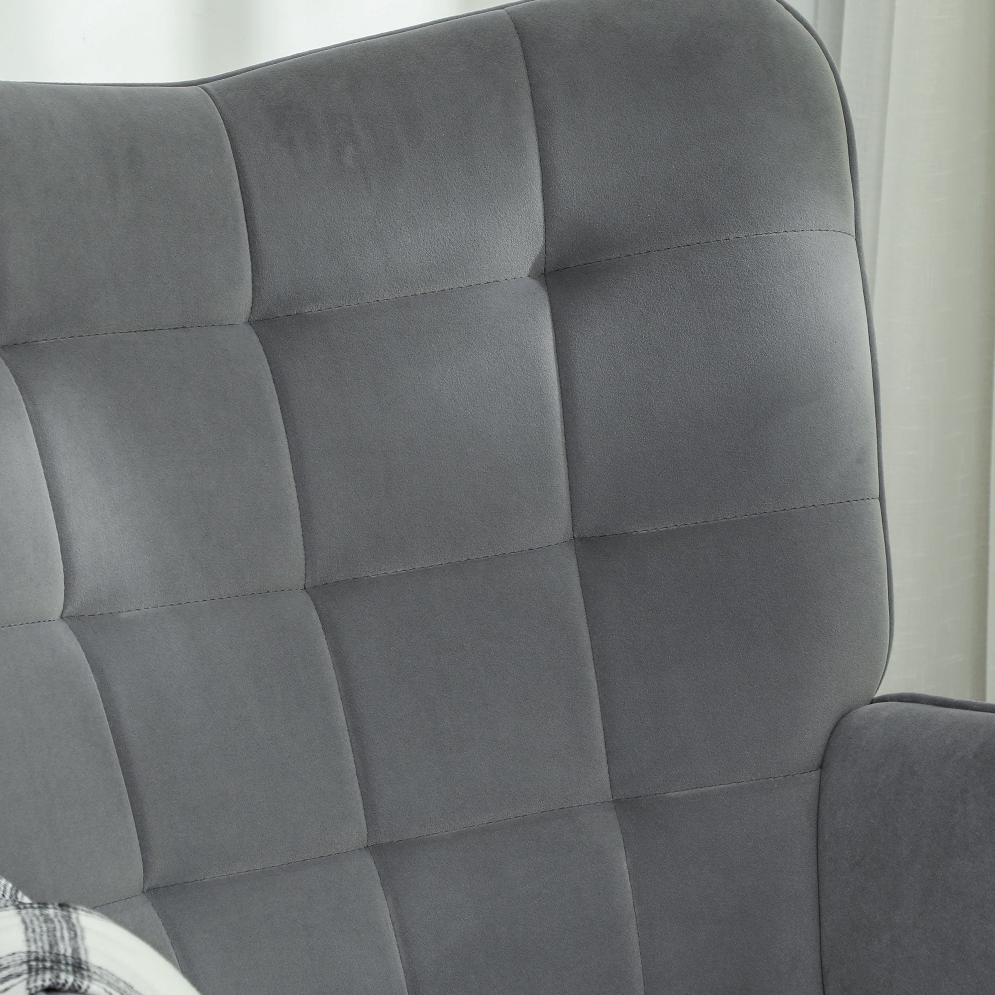 Rocking Chair Armchair with Wooden Runners, Velvet Look, Dark Grey