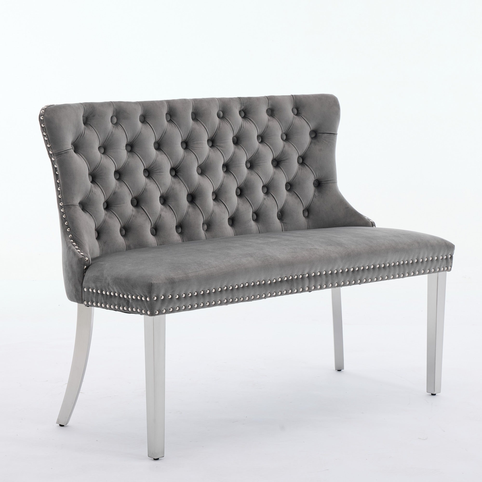 Velvet Loveseat Bench, 2-Seat Tufted Wing Back Mid Century Modern, Gray