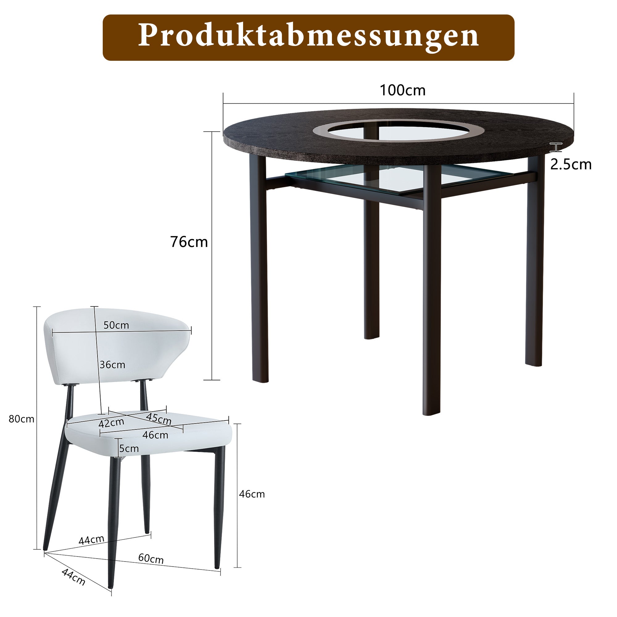 Round Table Set 100cm 4 Chairs Modern Minimalist - Black Wood/White PU