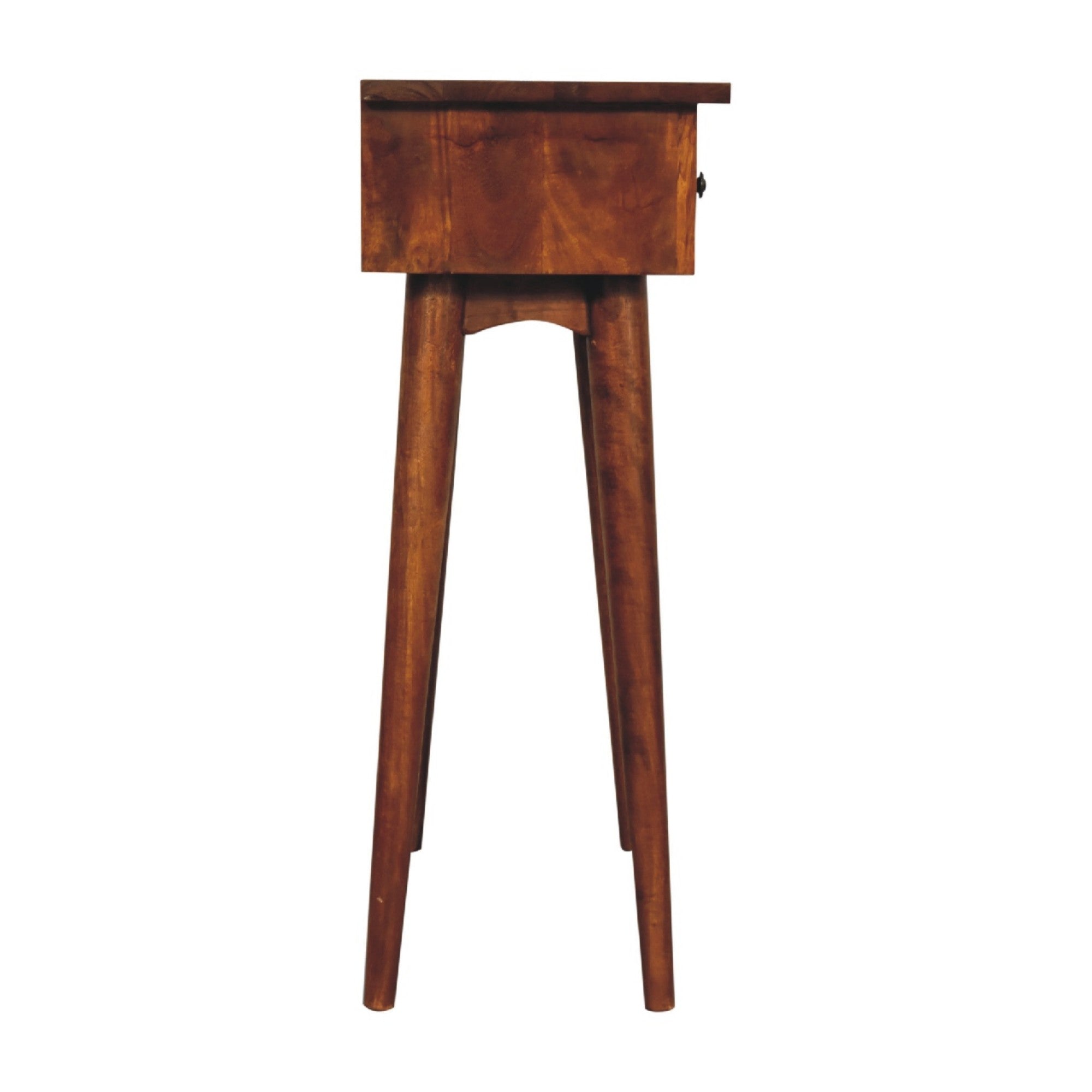 Solid Wood Mini Hallway Console, 2 Drawers, Nordic Legs, Chestnut Brown