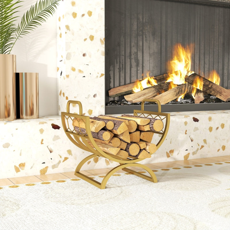 Indoor Firewood Rack 46x36x41cm for Fireplaces Stoves - Metal Gold