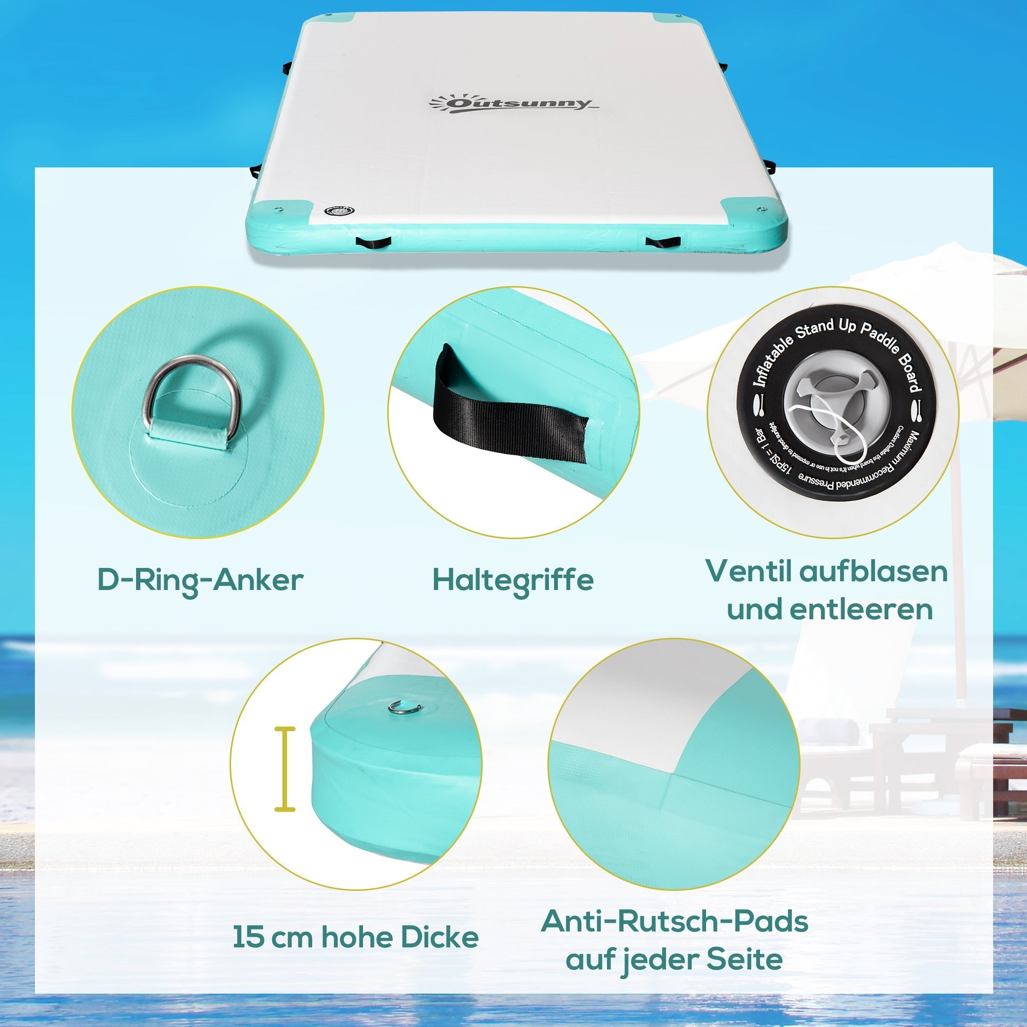Aufblasbare Schwimminsel, 500 kg Tragkraft, Pool-See-Lounge, Kunststoff