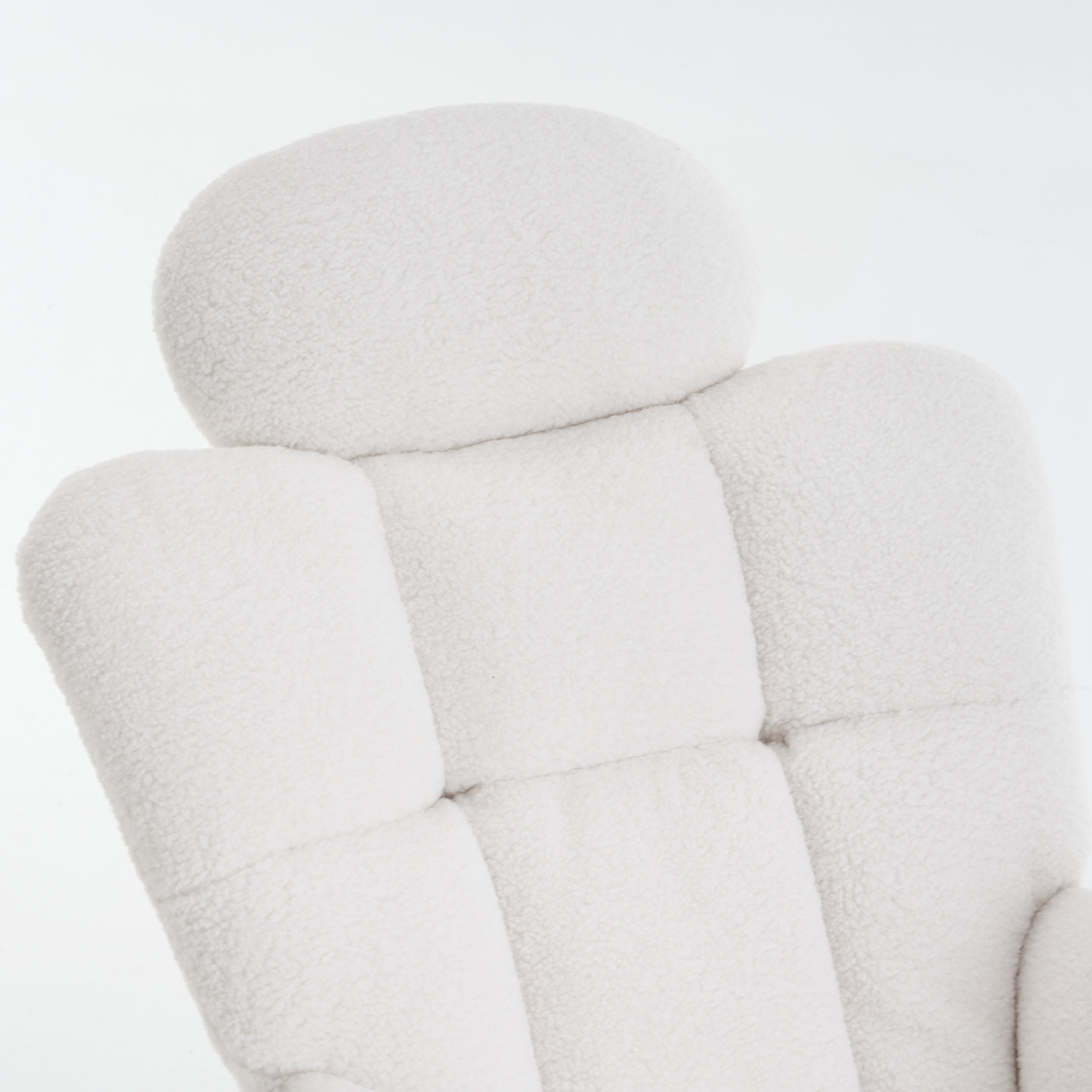 Teddy Fabric Rocking Chair, Tufted Upholstered with Headrest and Foldable Footrest, Ivory White