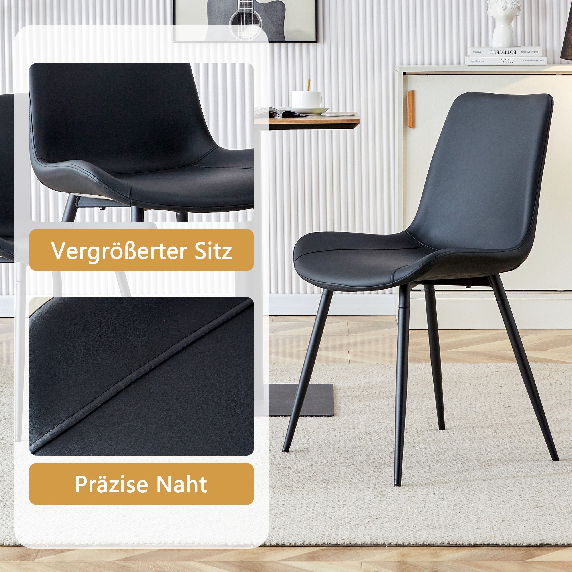 Round Dining Set 100cm MDF Table 4 Chairs - Light Wood Look/Black Faux Leather