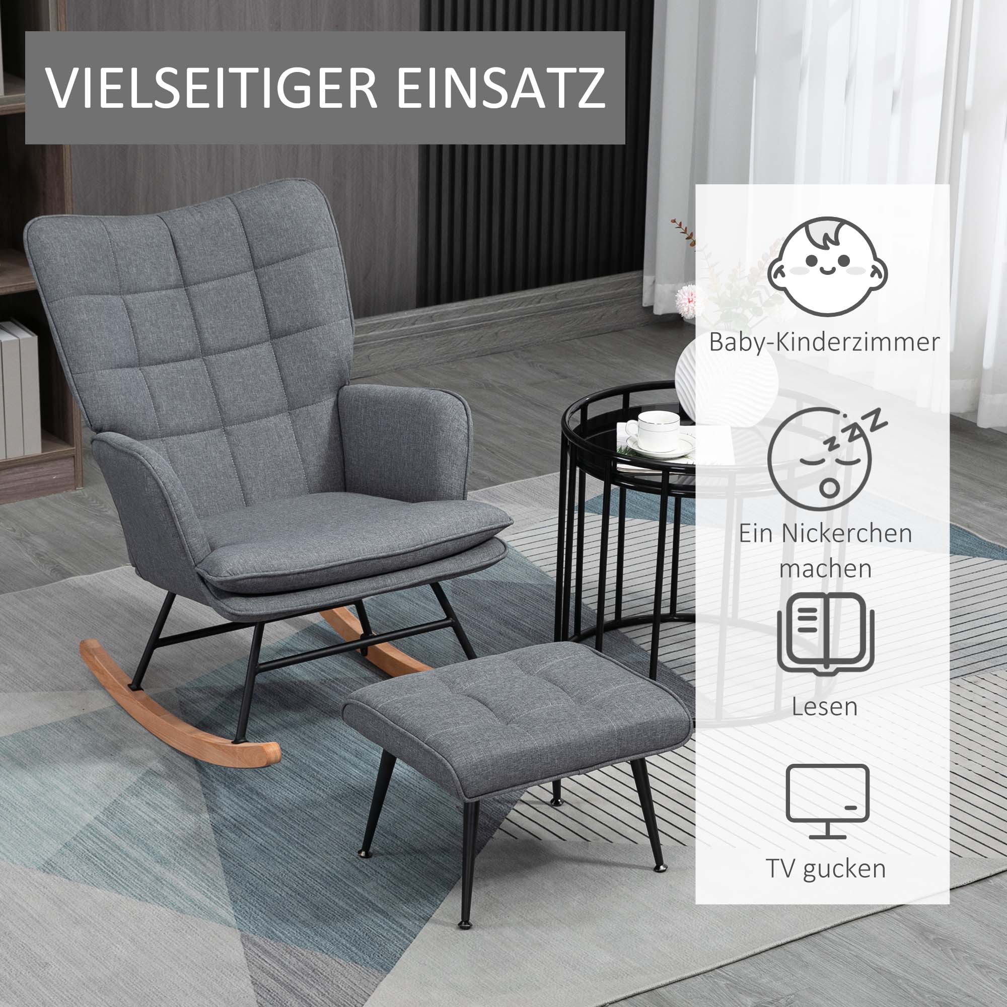 Rocking Chair with Stool, Nursing Chair, Linen Look