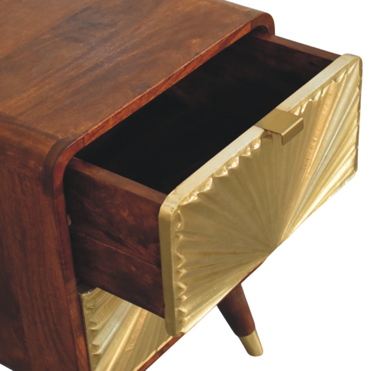 Solid Wood Avora Nightstand, 2 Drawers, Gold and Dark Brown