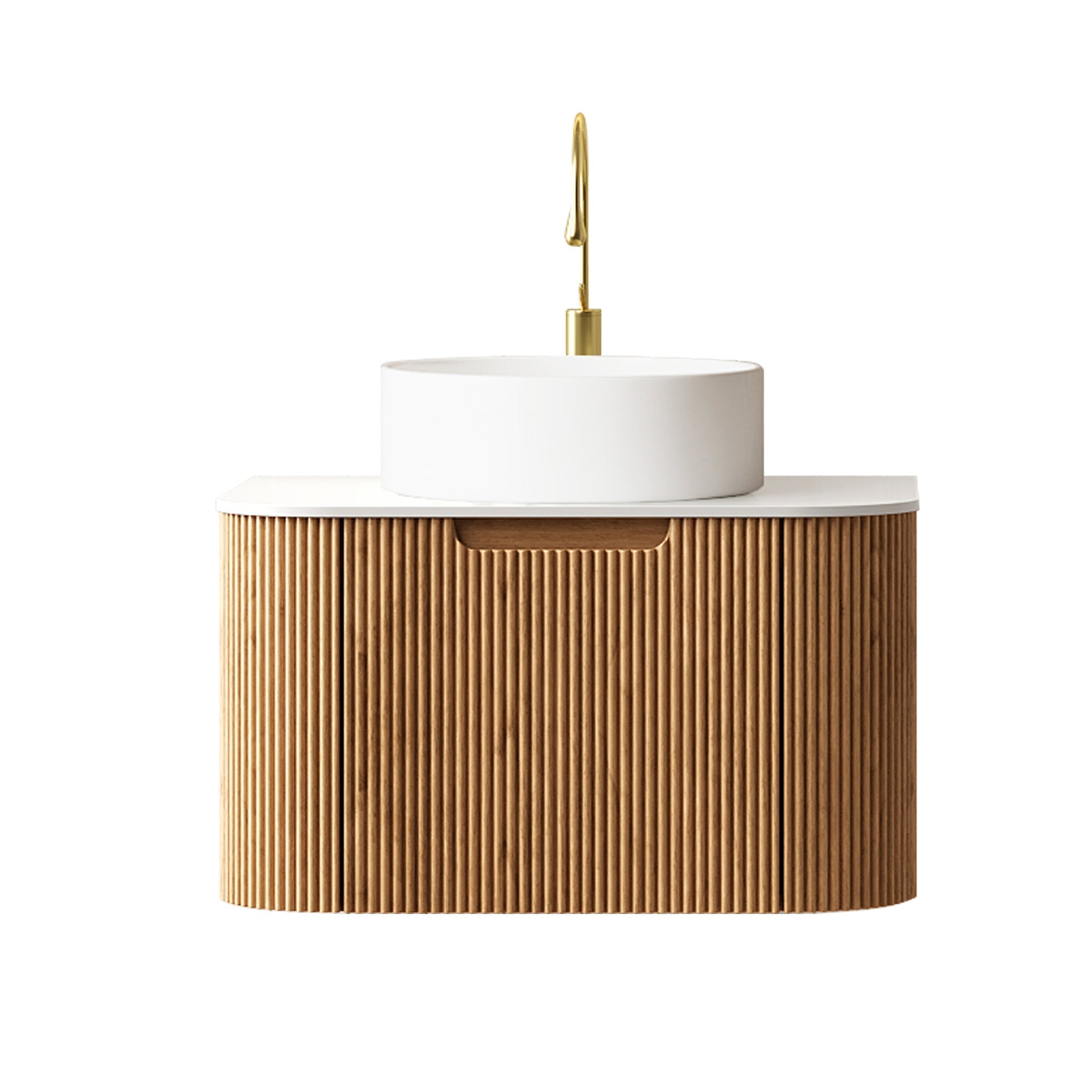 DINA 61cm Wall-Mounted Bathroom Vanity Unit with White Ceramic Basin, Plywood, Natural Wood Grain