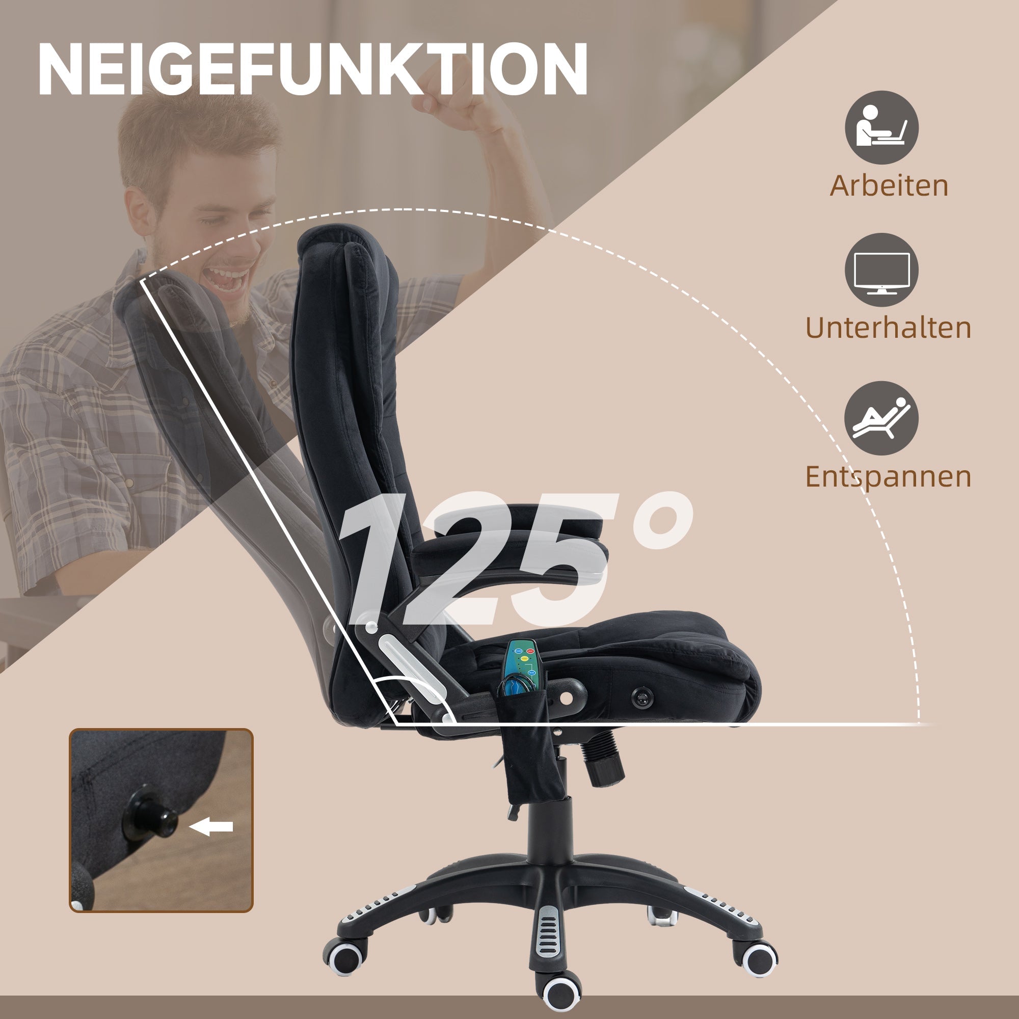 Massage Office Chair, Ergonomic Desk Chair, Height-Adjustable with Heating, Black