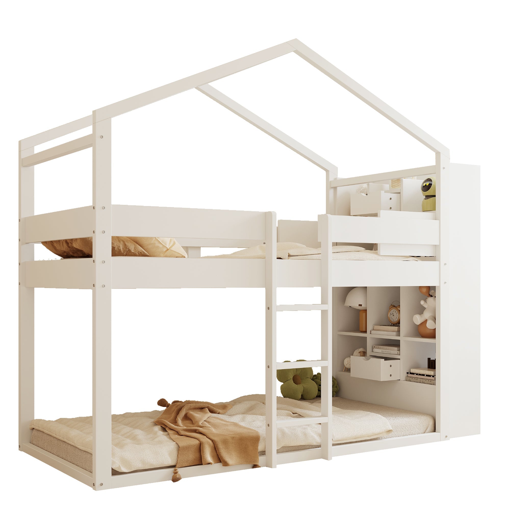 Bunk Bed 90x200cm with Storage Slatted Base Pine Wood White