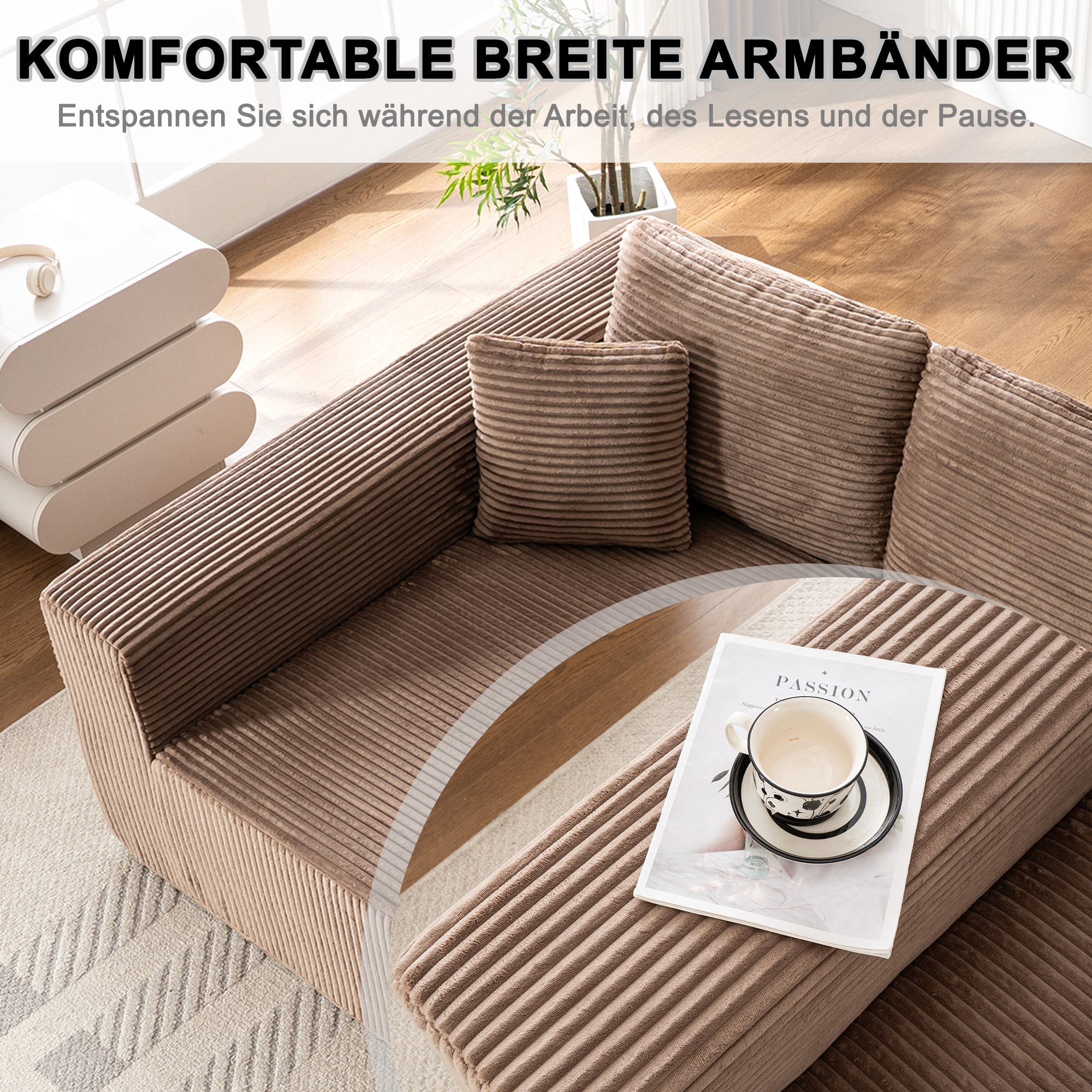 L-Shaped Cloud Sofa, Modern Modular Chaise Lounge with Armchair, No Assembly Required, Core Fabric