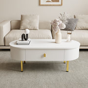 Coffee Table with Two Drawers, Curved Corners, Golden