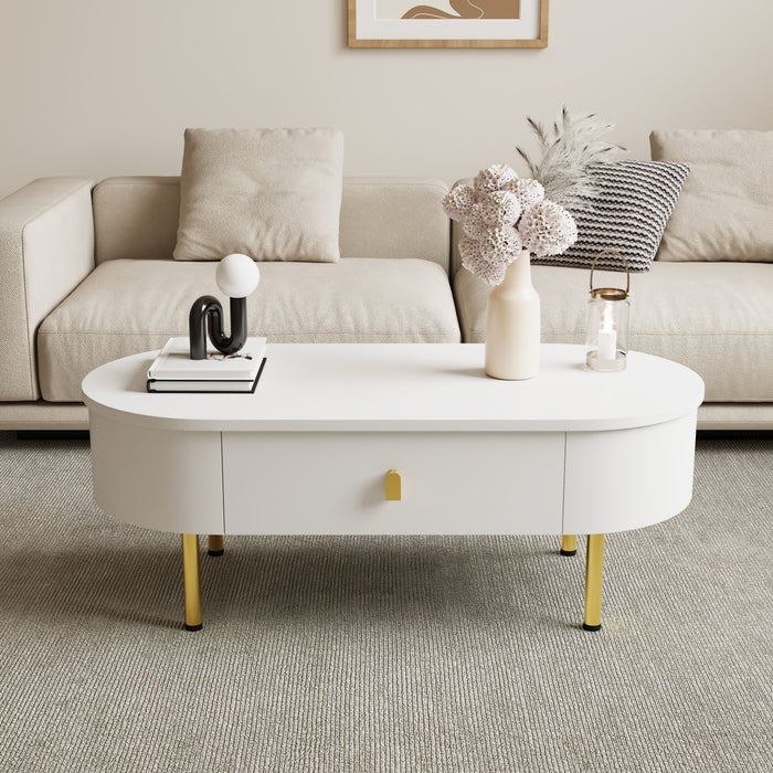 Coffee Table with Two Drawers, Curved Corners, Golden