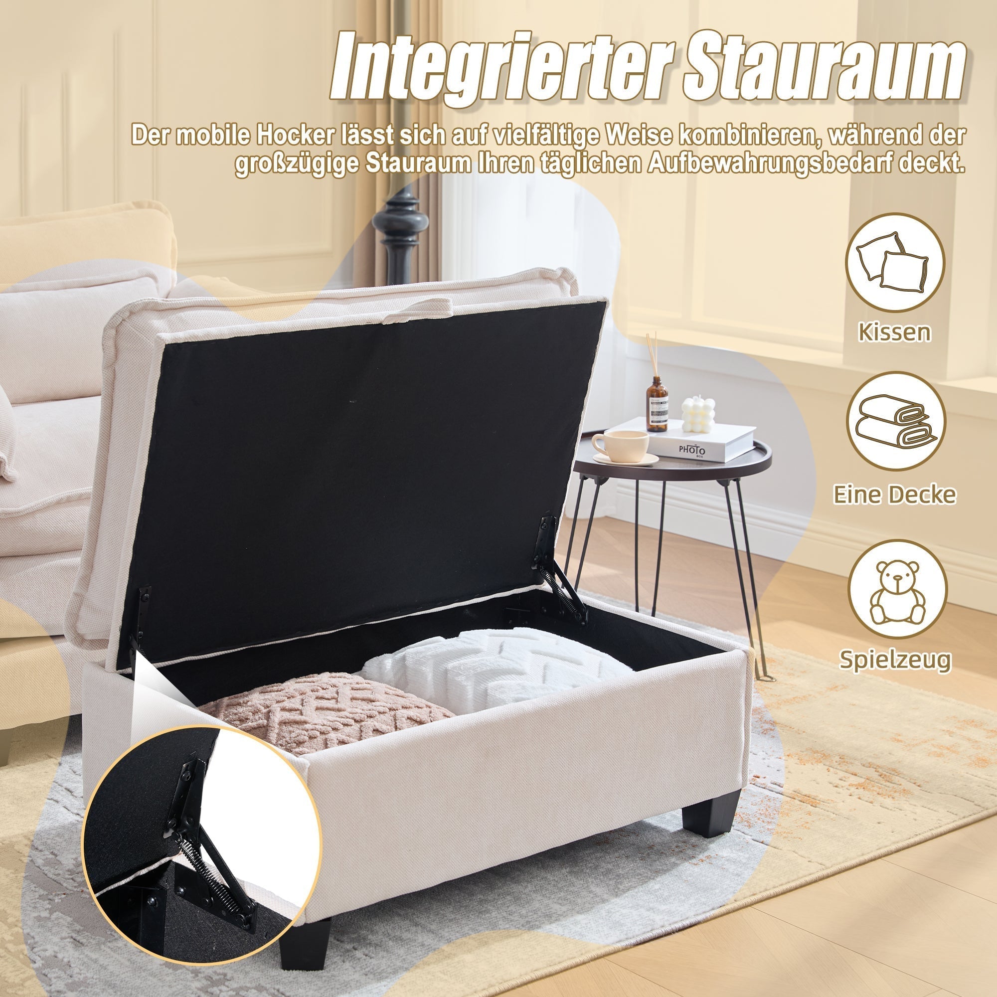 Modern Oversized Armchair with Footrest Stool & Side Pockets, Velvet