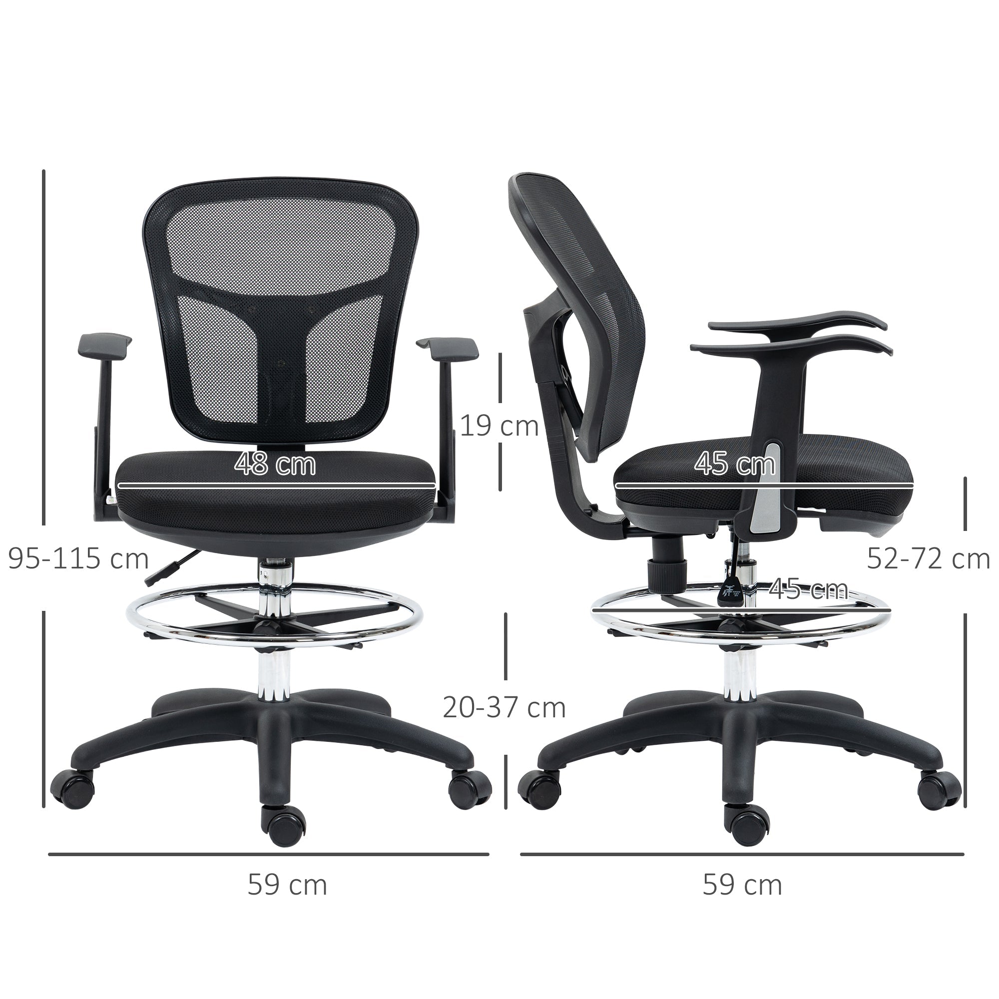 Vinsetto Office Chair Ergonomic Computer Chair with Armrest & Footrest Mesh Black