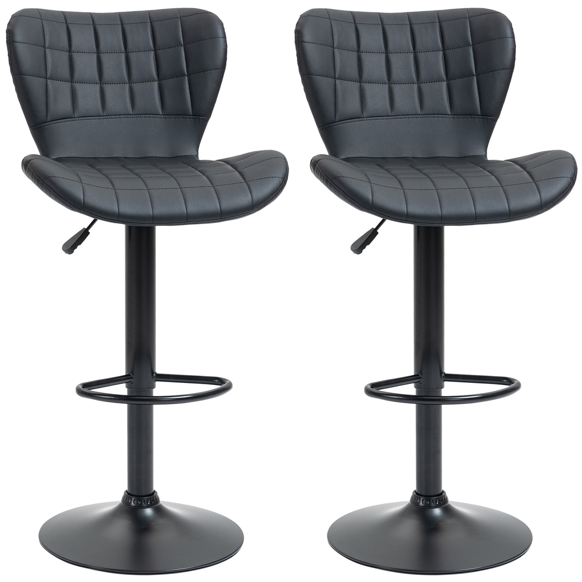 Bar Stool Set of 2, Retro Design 360° Swivel Height Adjustable, Black Leather